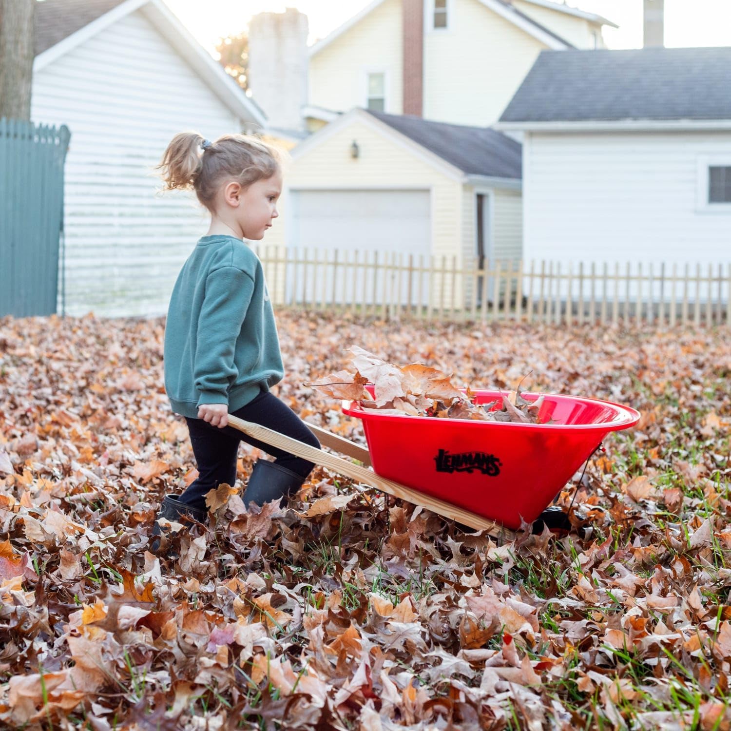 Lehman's Eli & Mattie Kids Wheelbarrow, Sturdy Wooden Handles and Heavy-Duty Plastic Tub, Toy for Outdoor Play, Perfect for Gardening and Active Imaginative Fun