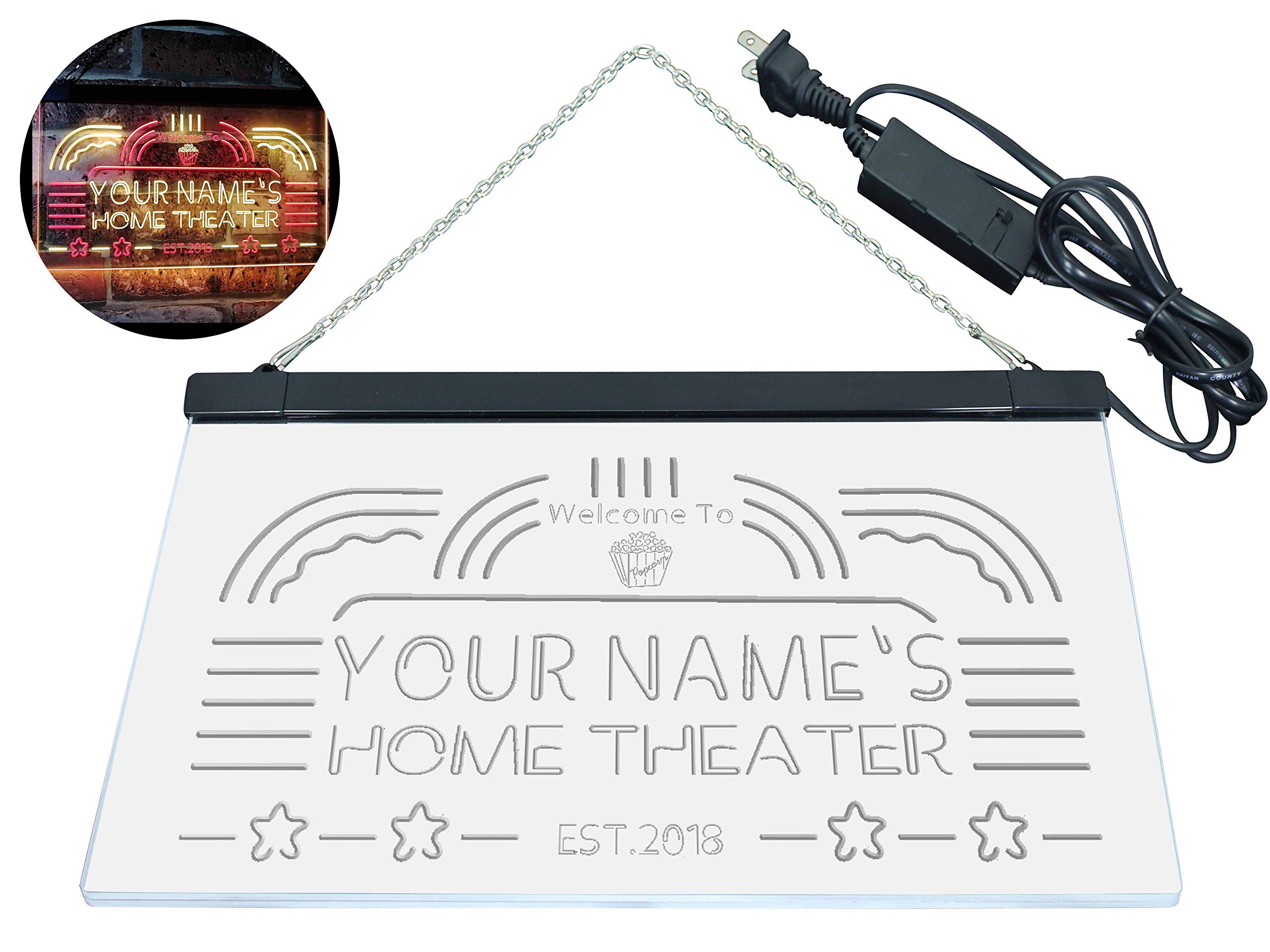Personalized Your Name Custom Home Theater Established Year Dual Color LED Enseigne Lumineuse Neon Sign Red & Yellow 400mm x 300mm st6s43-ph1-tm-ry