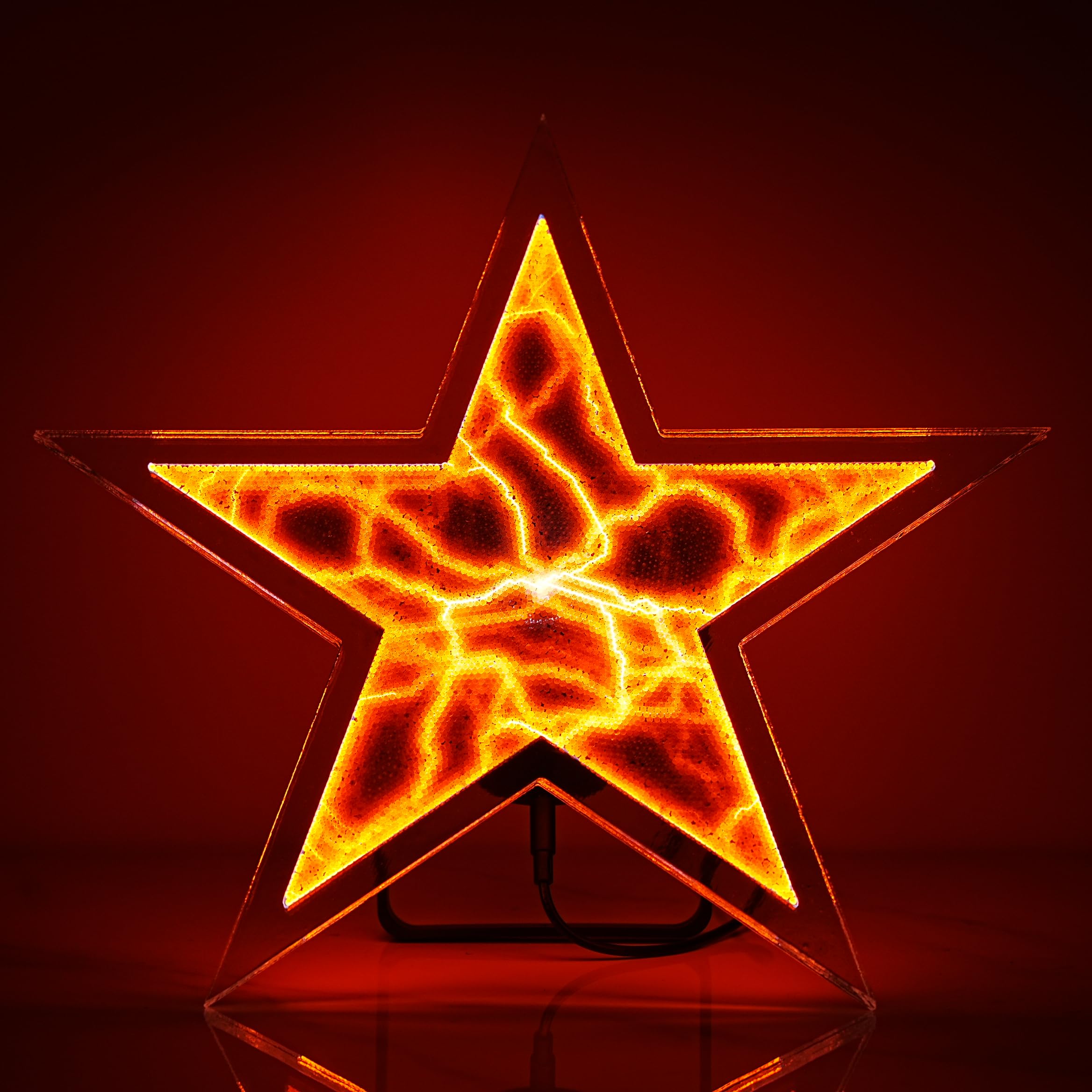 12 Inch Pentagram Plasma Disc, Plasma Ball, Suitable for Science and Education Museums, Observatories, Homes, Bars, Clubs, Night Lights, Holiday Gifts, Voice Controlled Induction Lights (Red)