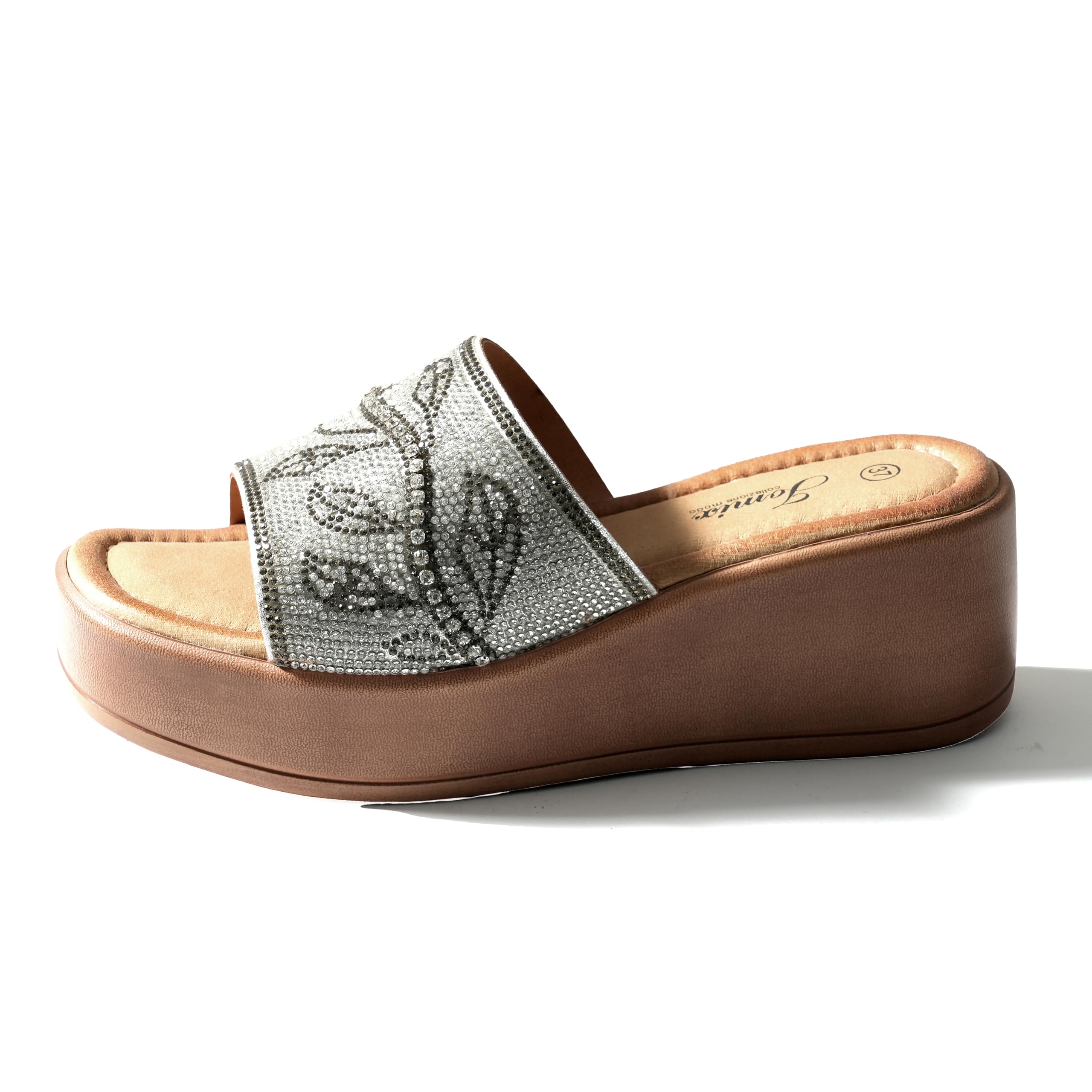 JOMIX Ciabatte Donna Zeppa 6 cm Sandali Platform Estivi Fascia Decorata Strass Pantofole Eleganti Slip On Comode Antiscivolo Mare Tempo Libero