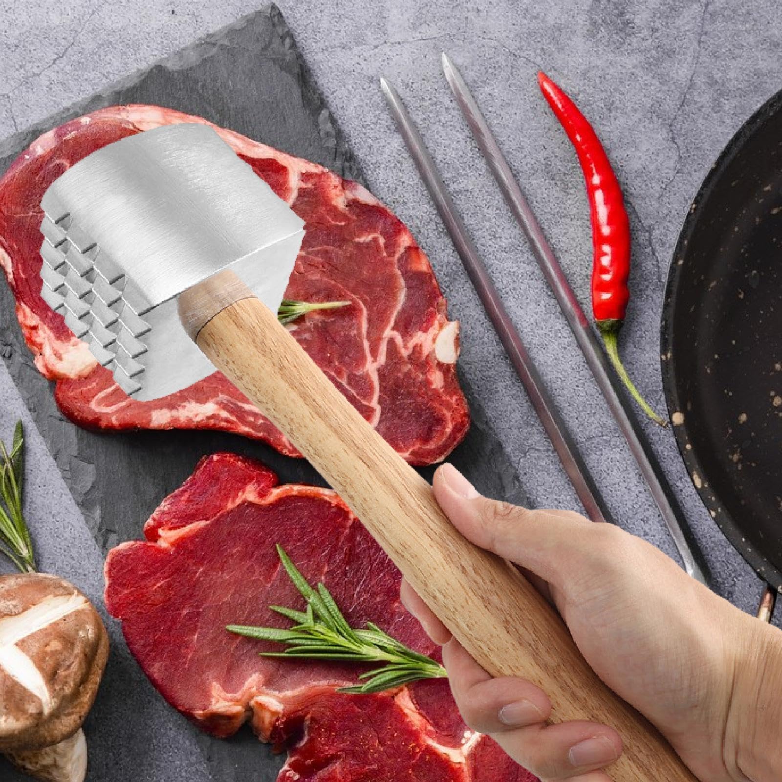Fleischklopfer aus Holz, Fleischweichmacher, Rindfleischsteakhammer, Hähnchenstampfer, Fleischklopfer,