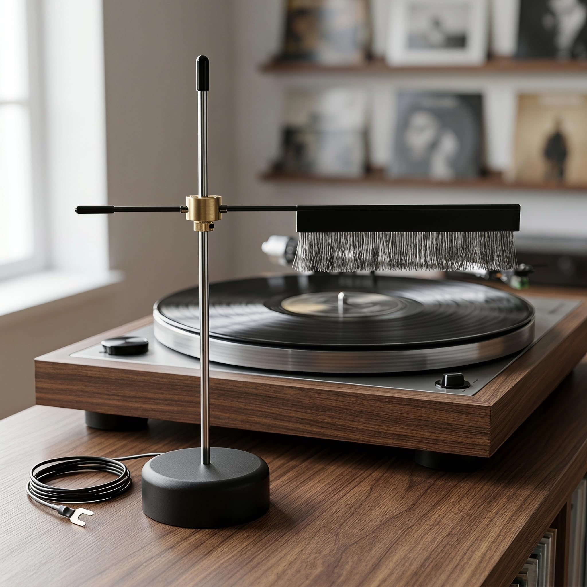 Spazzola Antistatica per Dischi, Spazzole per La Pulizia di Dischi in Vinile Hi-Fi, Braccio di Pulizia per Giradischi Senza Contatto, Altezza Regolabile, Rimuove Polvere E Elettricità Statica,