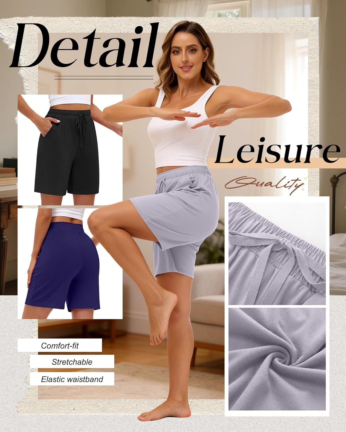 Neer 3 Pack Women's Bermuda Shorts, Jogger Yoga Sweat Walking Short Running Knee Length Sport Drawstring Shorts with Pockets - Image 3