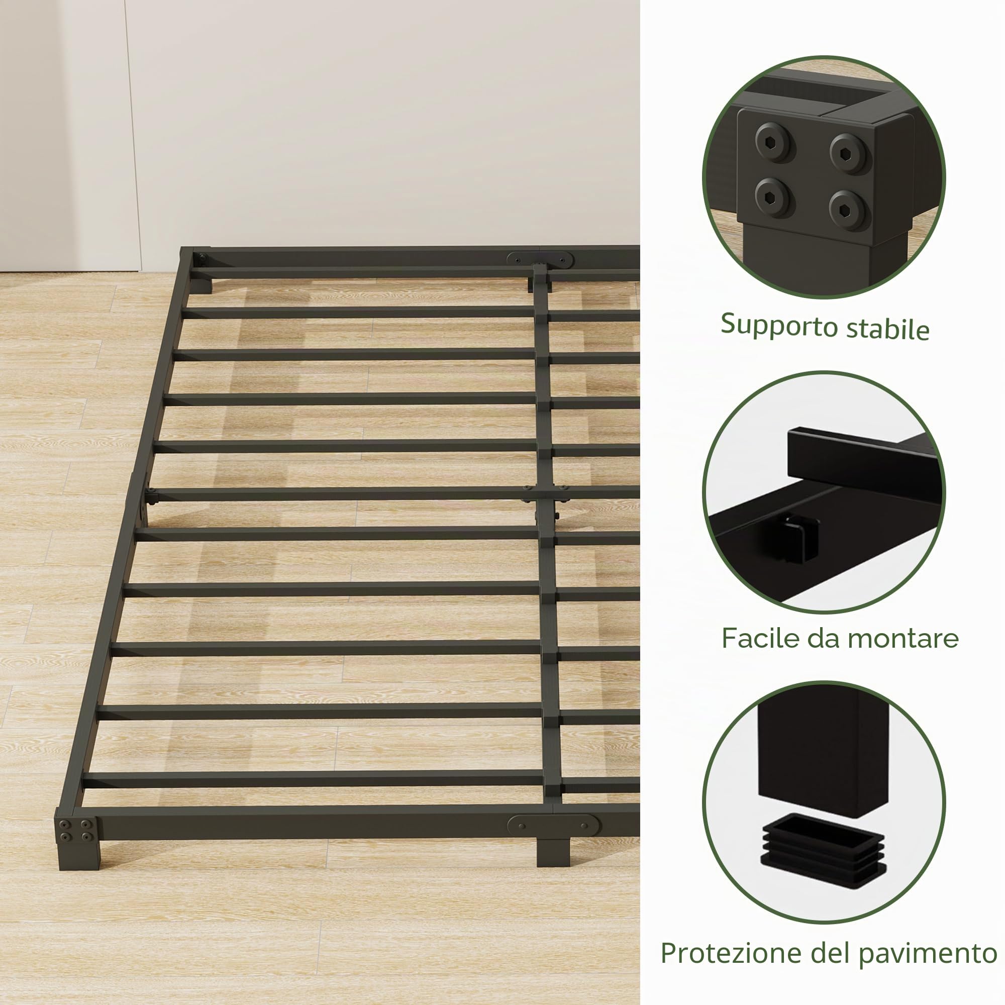 Telaio per letto matrimoniale, altezza 8 cm, struttura in metallo 135 x 190 cm, resistente, struttura letto matrimoniale con supporto a doghe in acciaio, nessuna base del letto necessaria