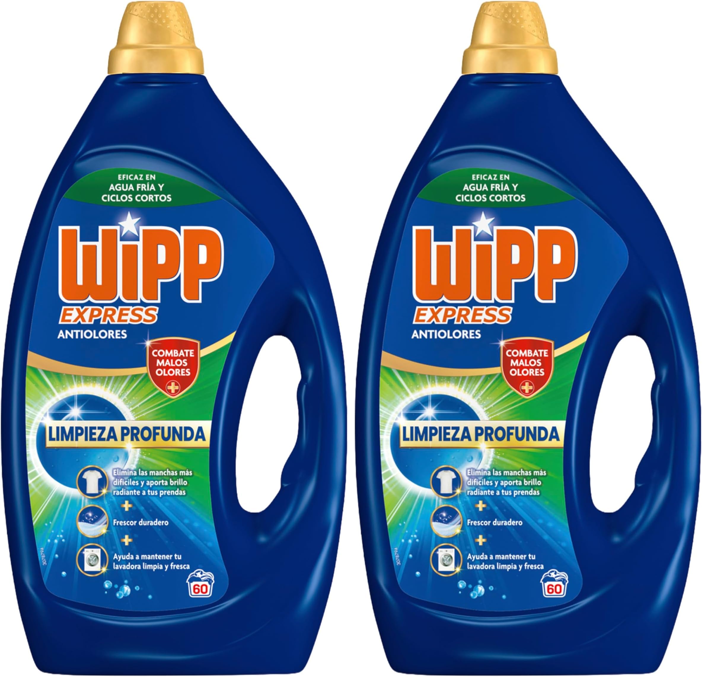 Wipp Express Limpieza Profunda Higiene y Antiolores (55 lavados), detergente líquido quitamanchas para lavadora, para coladas higiénicamente limpias (Paquete de 2)