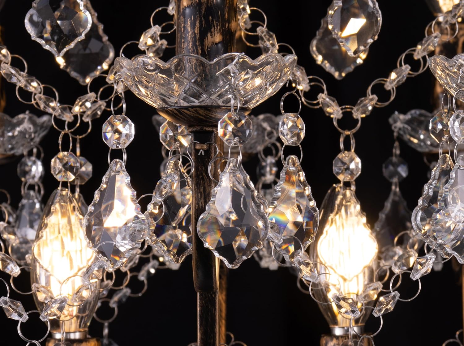 TOCHIC Crystal Chandeliers for Dining Room, 15 Lights Farmhouse Chandelier Island Lighting K9 Crystal Candle Rectangle Hanging Ceiling Pendant Light Fixture for Living Room Kitchen Island Bedroom