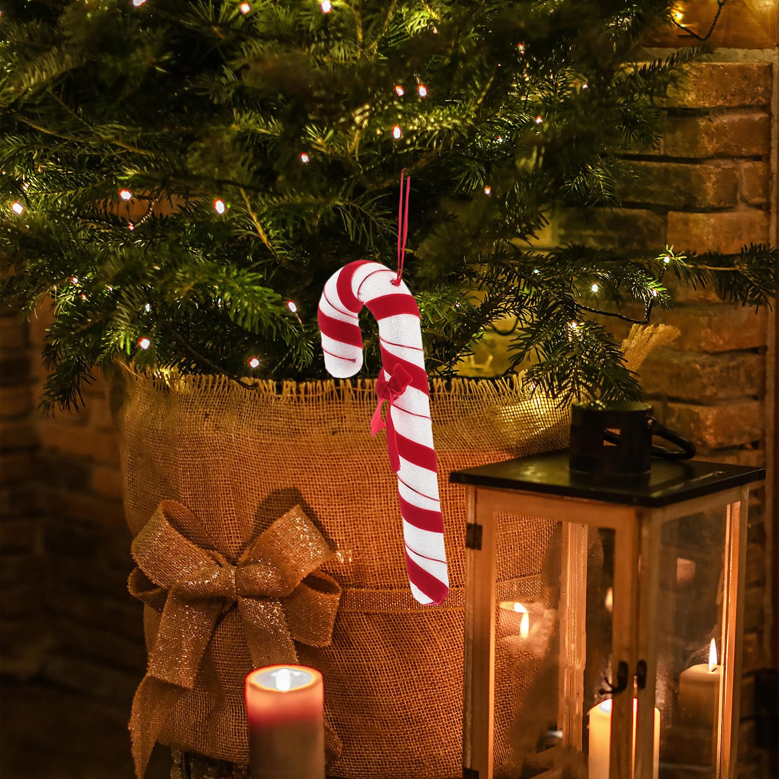 TOYANDONA 5 Piezas Adorno Colgante Navideño de Felpa Rojo y Blanco para