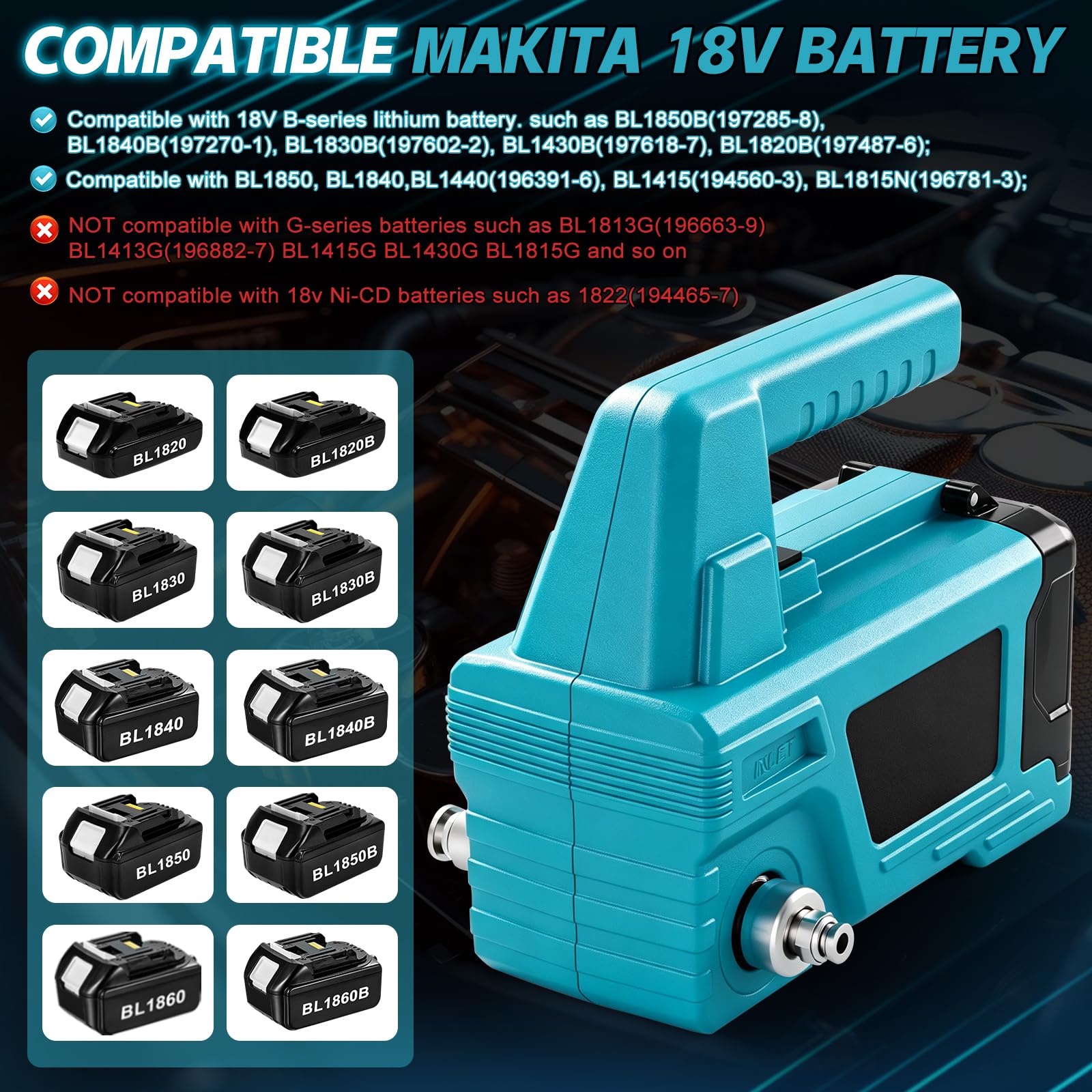 Pompa Travaso Olio Elettrica Compatibile con Makita 18V (Senza Batteria e Caricatore), 120W 300 GPH, Pompa Autoadescante Portatile per Olio Motore e Olio Cambio