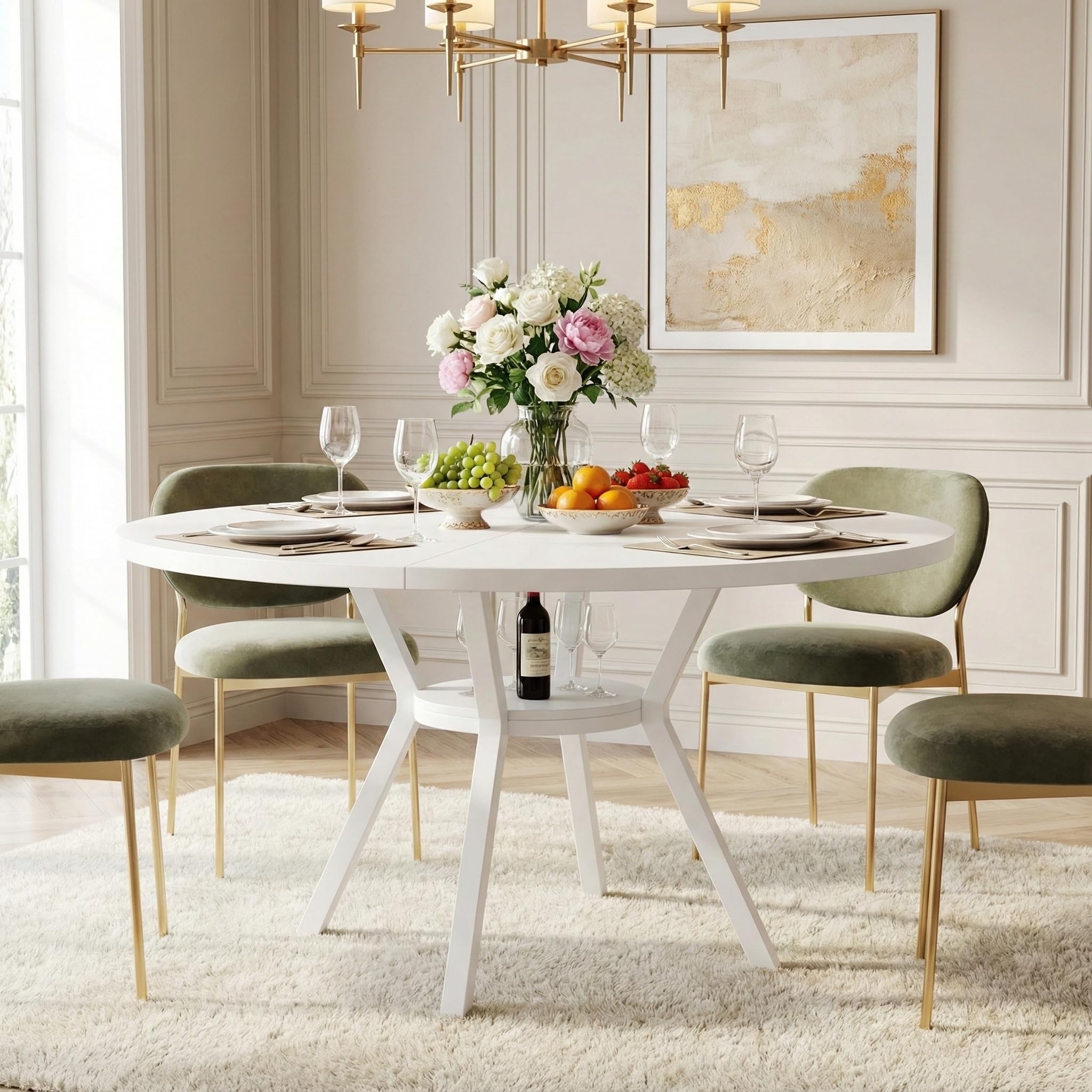 Lailang 120cm Tavolo da Pranzo, Tavolo Rotondo, Tavolo Moderno, Tavolo In Legno, Tavolo Cucina Per 4, Tavolo Soggiorno, 120 x 120 x 75 cm, Bianco