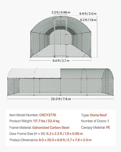 Vista 27 de VEVOR Gallinero de metal, 6.56 x 6.56 x 6.56 pies con tapa, gallinero de techo con cerradura de seguridad, corrales de aves de corral para patio
