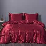 Sleepymoon Duvet Cover Set Silk Like Queen Size (Red, Full/Queen) Deepred Satin Cover with Zipper