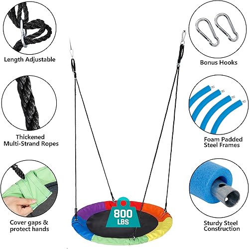 Miniatura 5 de ZENY Juego de columpio para patio de recreo para niños para exteriores, columpio de tela redonda Oxford de 40 pulgadas y soporte de columpio de