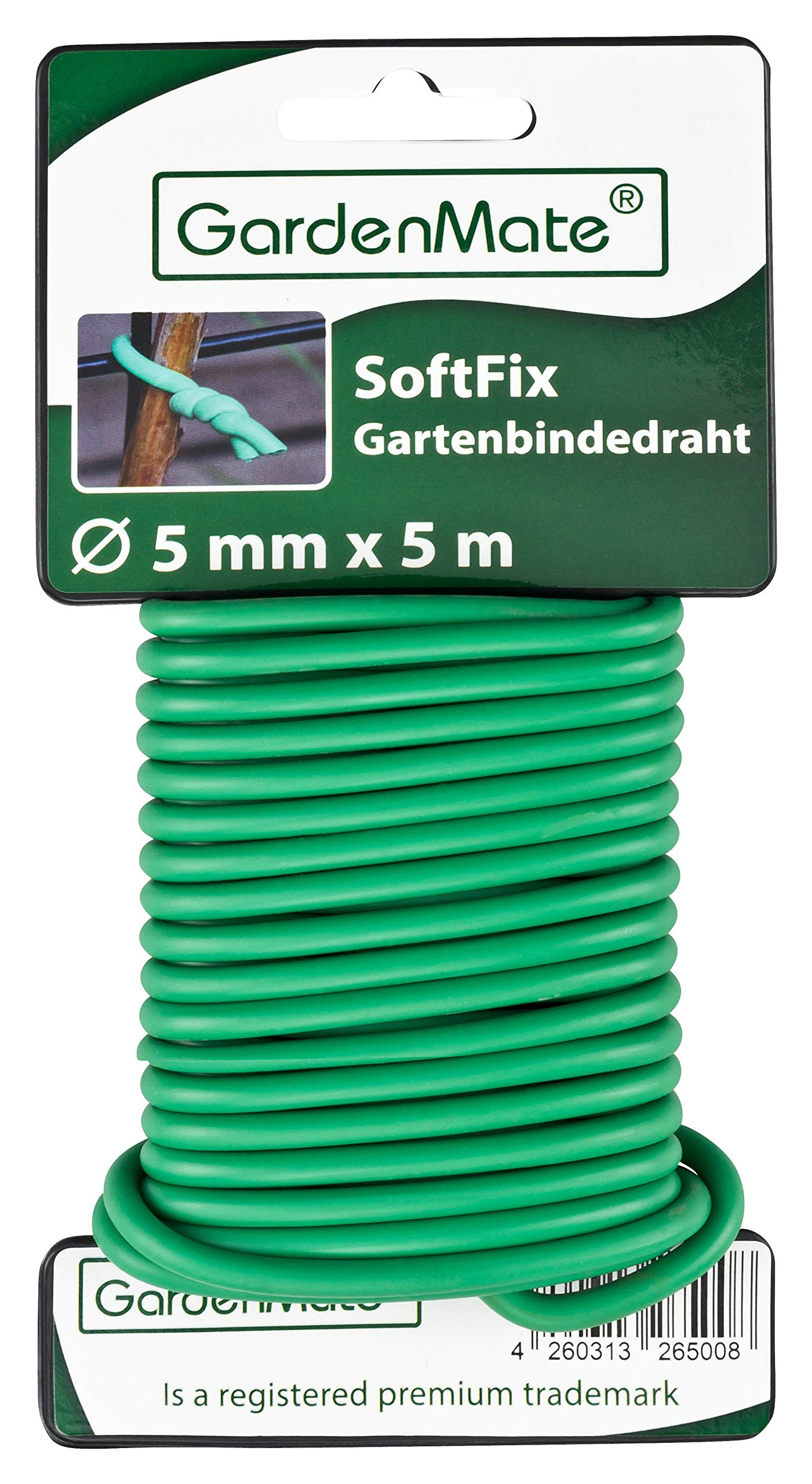 GardenMate® 12x Gartendraht 5,0 mm x 5 m mit Gummi ummantelt gummiert geschäumt