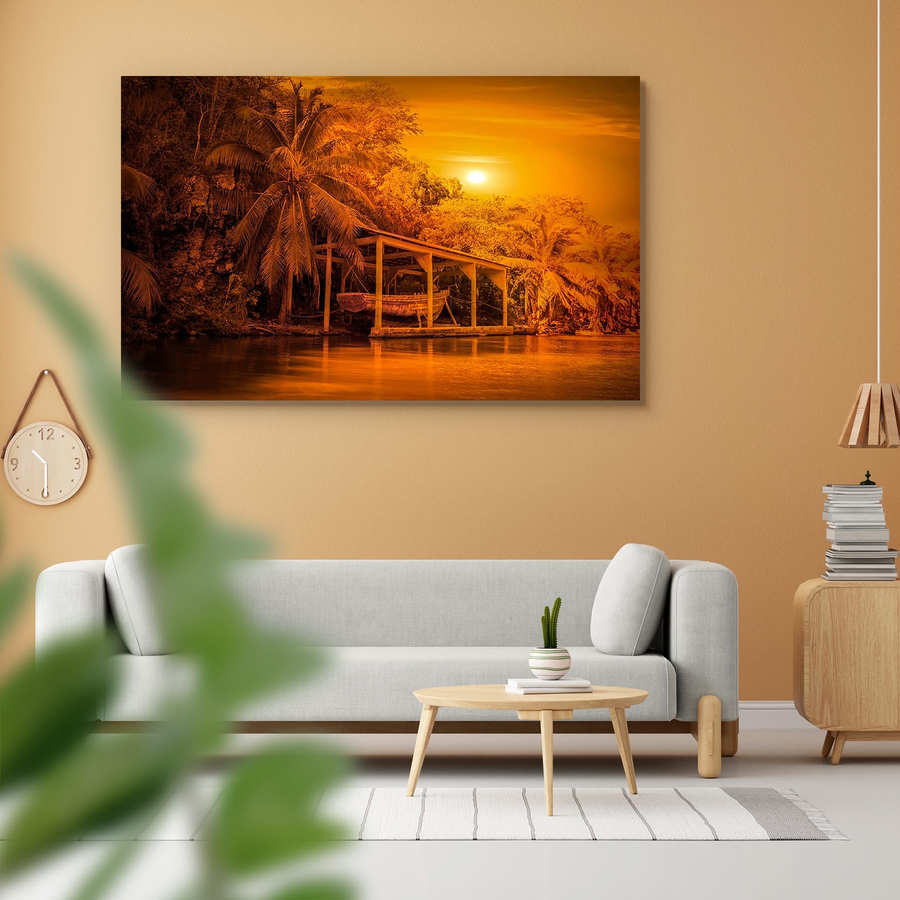 Sunset Over Old Pirate Boat in Caribbean Bay | Peel & Stick Vinyl Wall Sticker for Home & Wall Decoration | 19.2 x 12 inch (49 x 30 cms)