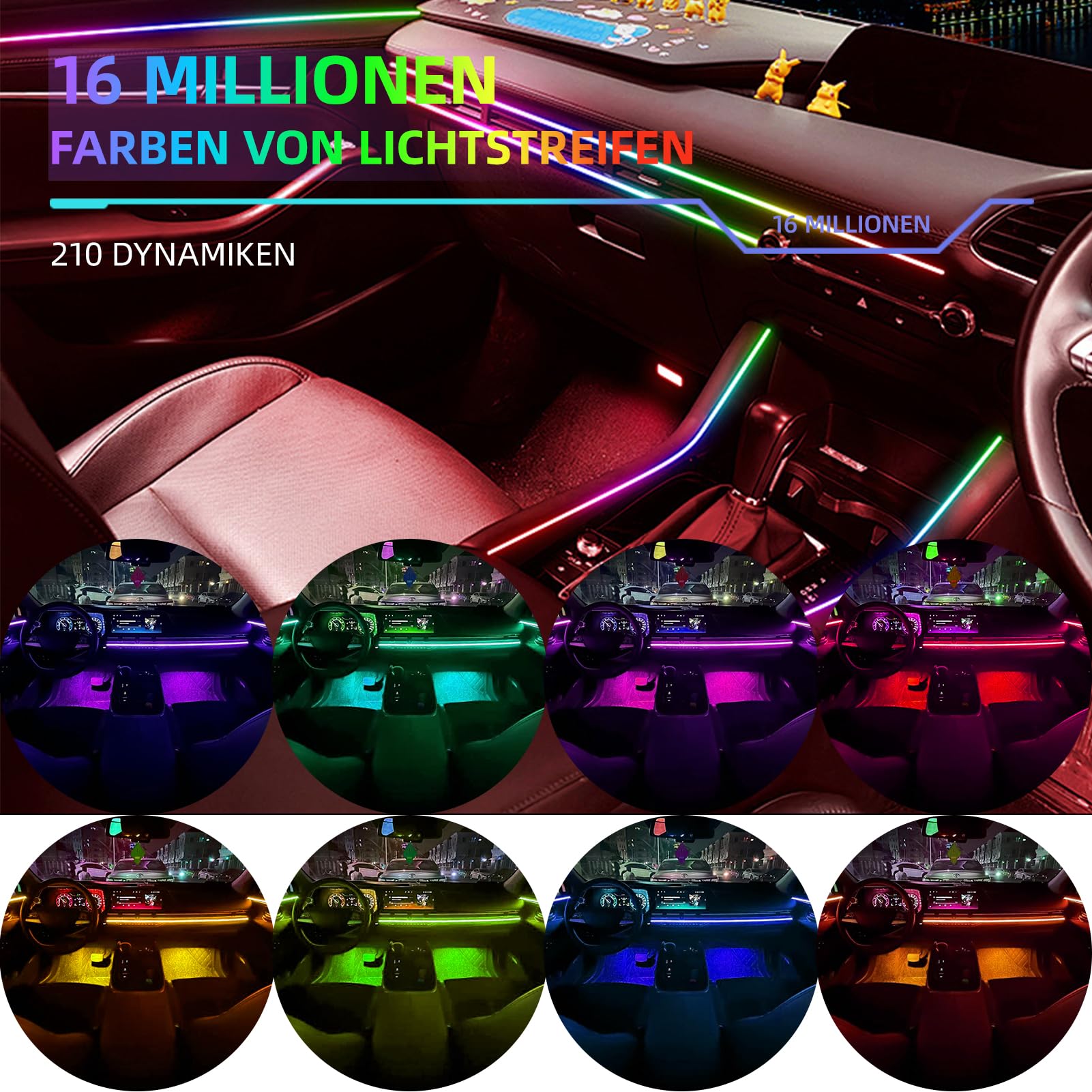Illuminazione Interna a LED per Auto,6 in 1 RGB Illuminazione Interna per Auto, LED Illuminazione Ambientale,210 Modalità di lampeggiamento,Controllo Tramite APP,Atmosfera Decorativa Universale