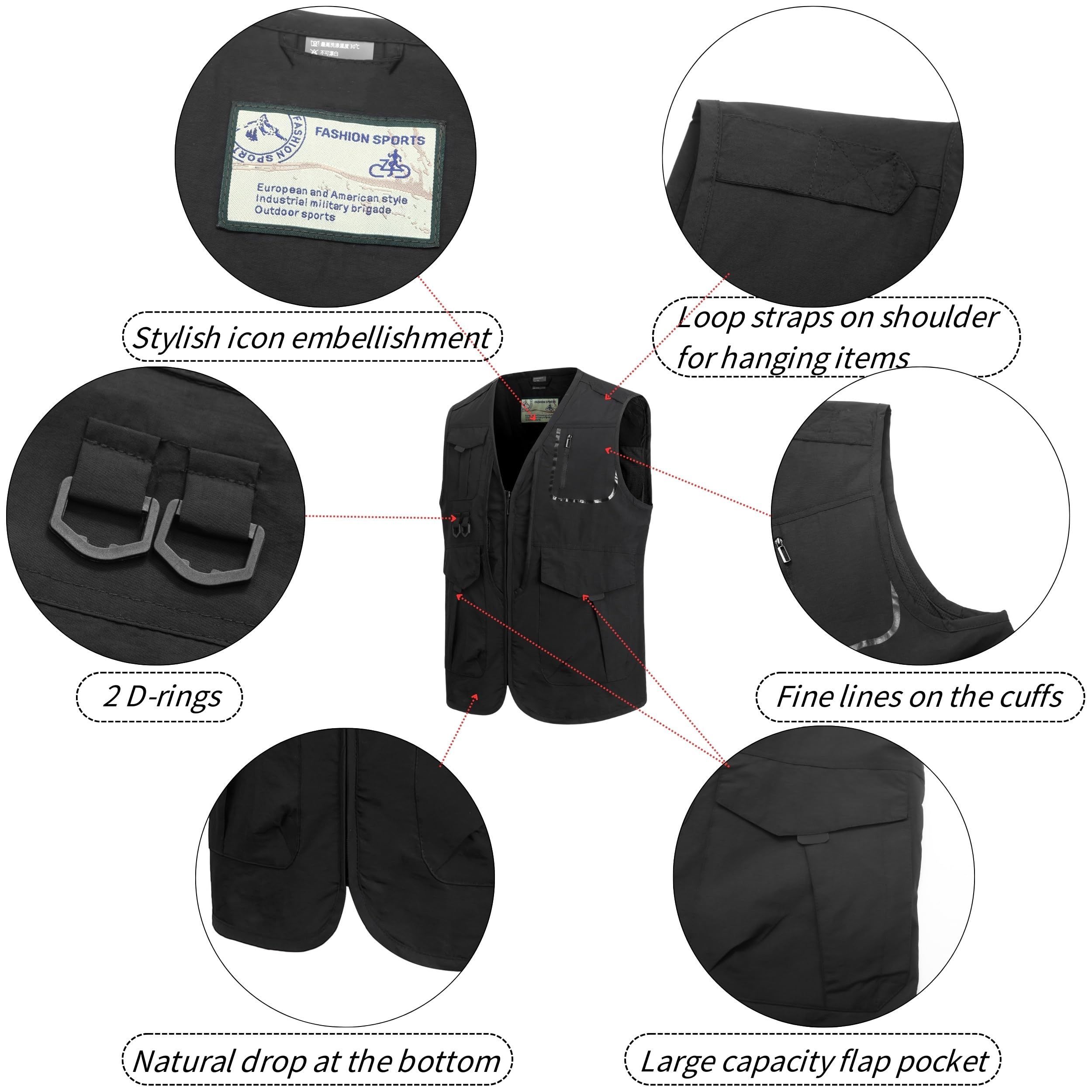 Gilet da Pesca da Uomo All'Aperto Gilet Multi-Tasca Gilet da Senza Maniche Traspirante Asciugatura Rapida Giacca da Lavoro Giubbino Caccia Fotografi Gilet