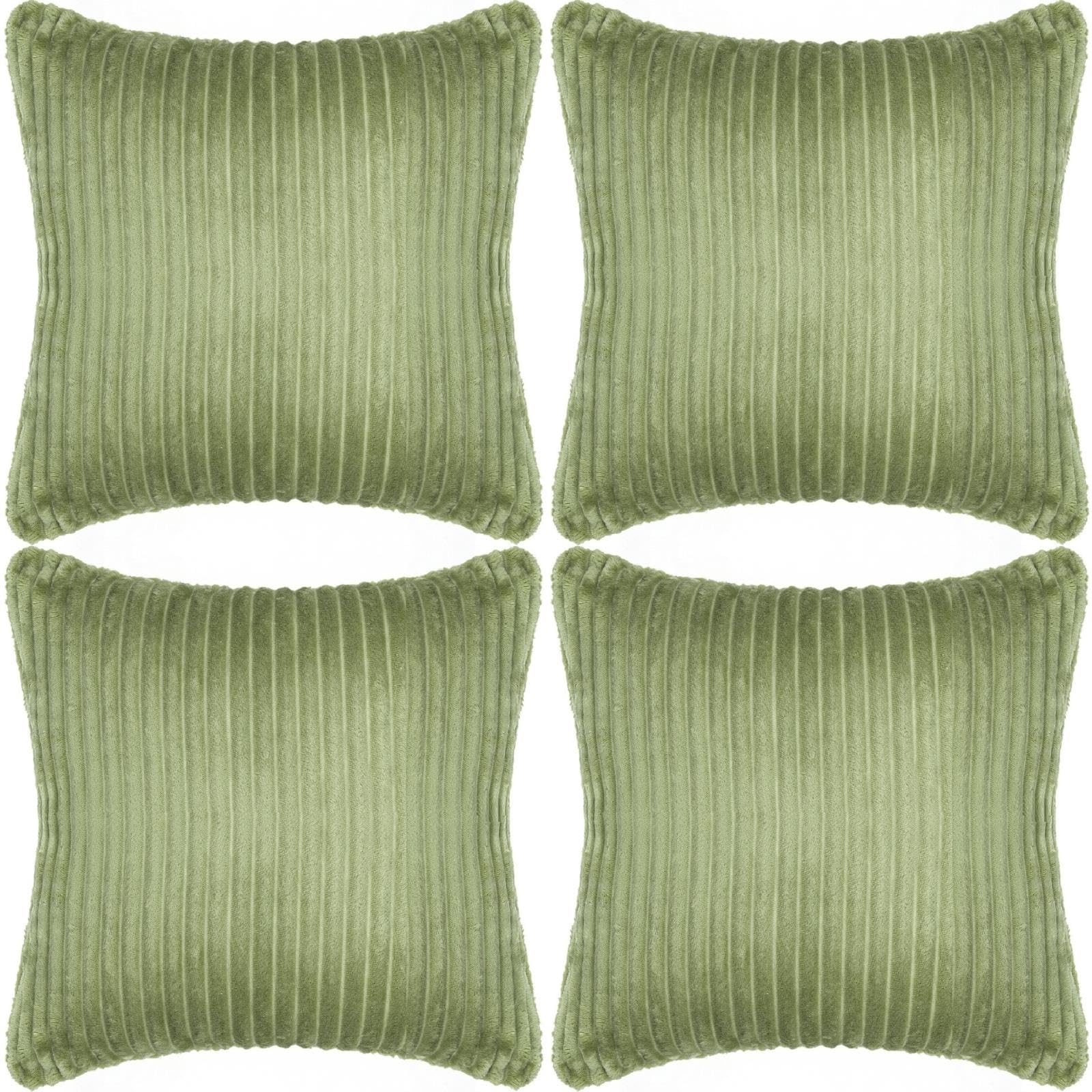 Adore Home 4 Pack Ribbed Cushion Covers 45x45cm with Soft Sherpa Reverse | Reversible Cosy Fleece Stylish Pillow Cases, Green
