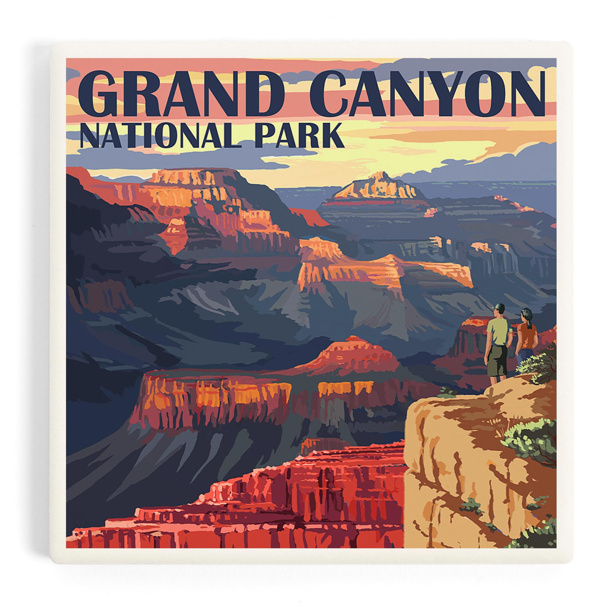 Grand Canyon National Park, Mather Point and Hikers (Absorbent Ceramic Coaster, Single, Cork Back, Kitchen Table Decor)