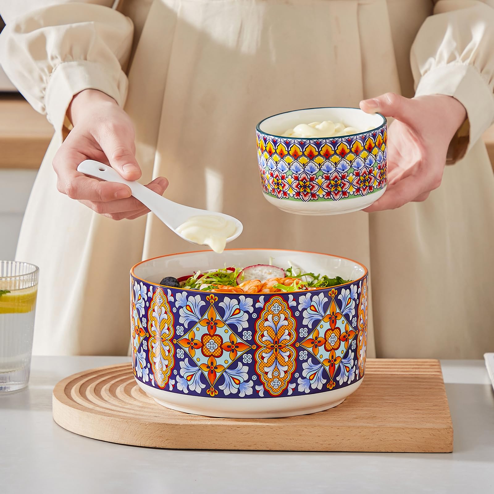 vancasso Suppenschüssel Set 4er, SIMI Salatschüssel mit Deckel, Keramikschüssel mit Deckel, Suppenschalen, Müslischale für Mittagessen, Picknick, Küche, Servierschalen