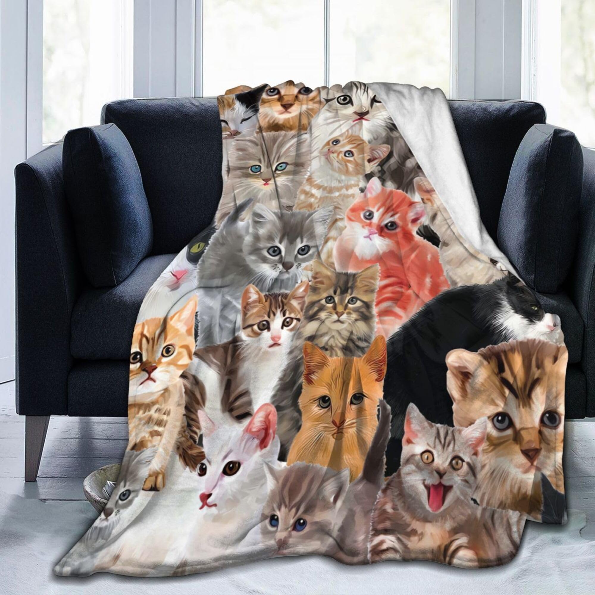 Cat Blanket - Kitten Blanket Throw for Bedroom, Sofa, Couch - Cat Gifts for Women & Girls - 100x130cm (40x50 Inch)