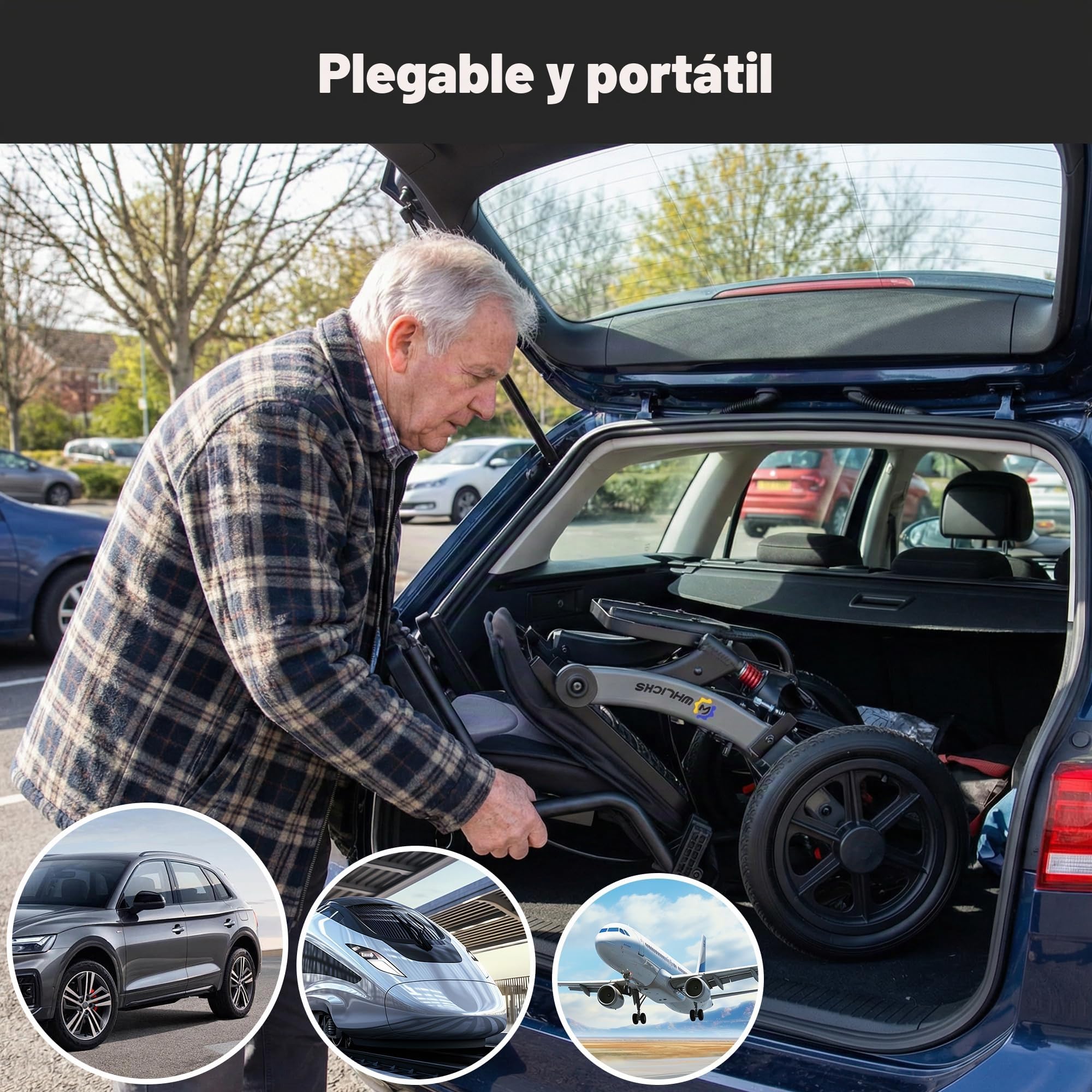Silla De Transporte Plegable Ligera WHLICKS Para Adultos Y Ancianos, Silla De Viaje Portátil Con Cojín Extraíble Y Ruedas De 12 Pulgadas, Silla De Ruedas Ergonómica Con Altura Ajustable