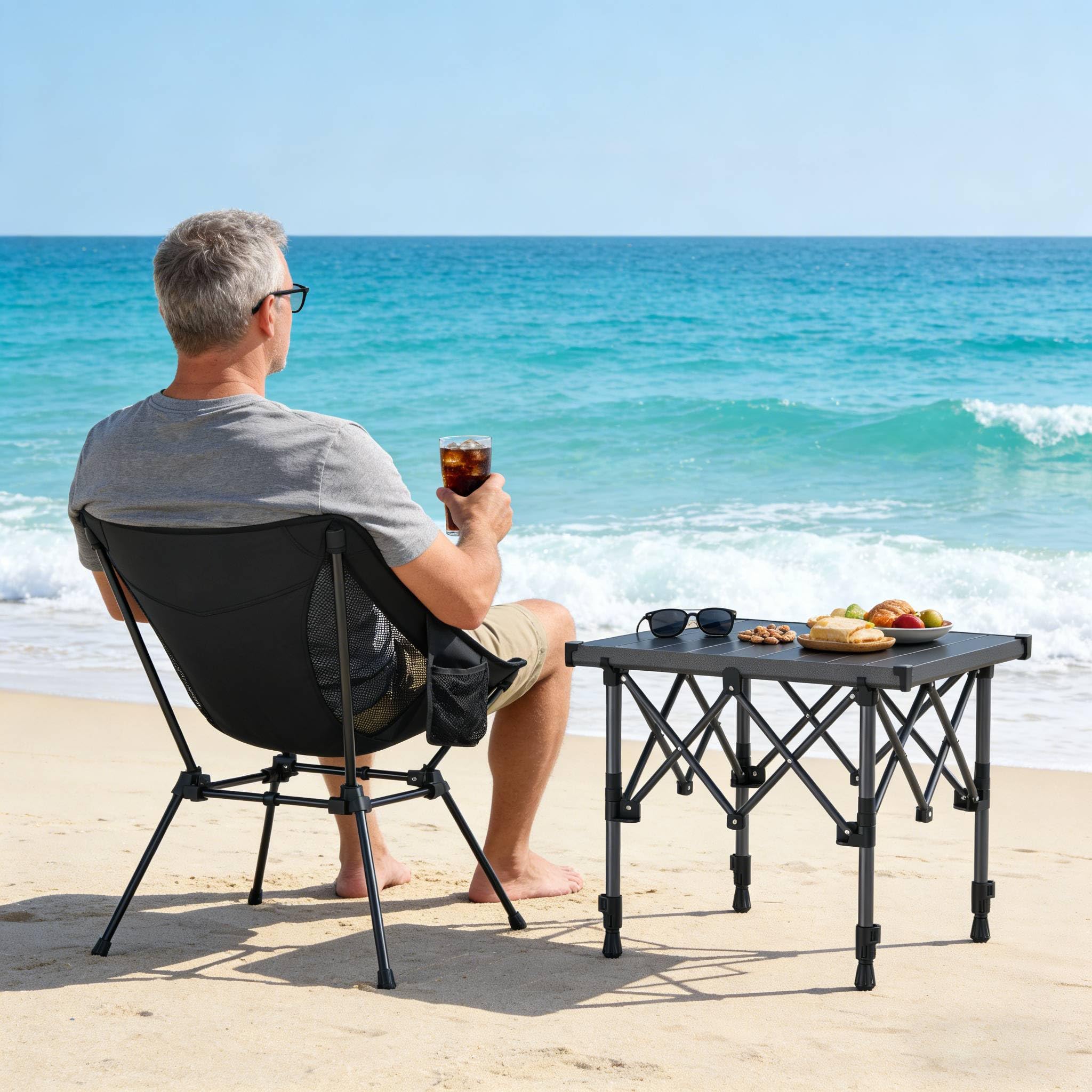 Anbte Mesa de Camping 50.5 x 41 x 44/70 cm,Aluminum Alloy | Mesa de Acampada Enrollable Cuadrada con Bolsa de Almacenamiento para al Aire Libre Patio de Picnic de Viaje de Caravana
