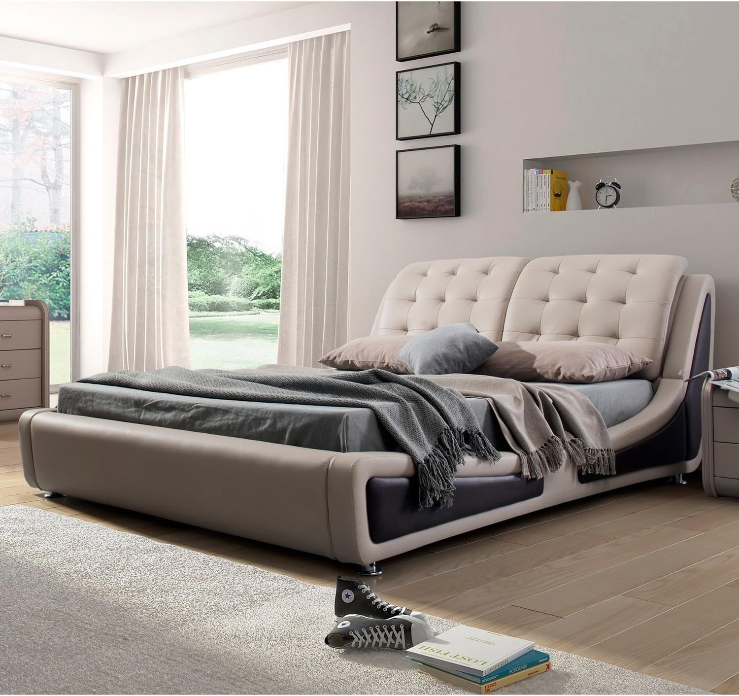 US Pride Furniture Contemporary Platform Bed, Queen Size, Brown