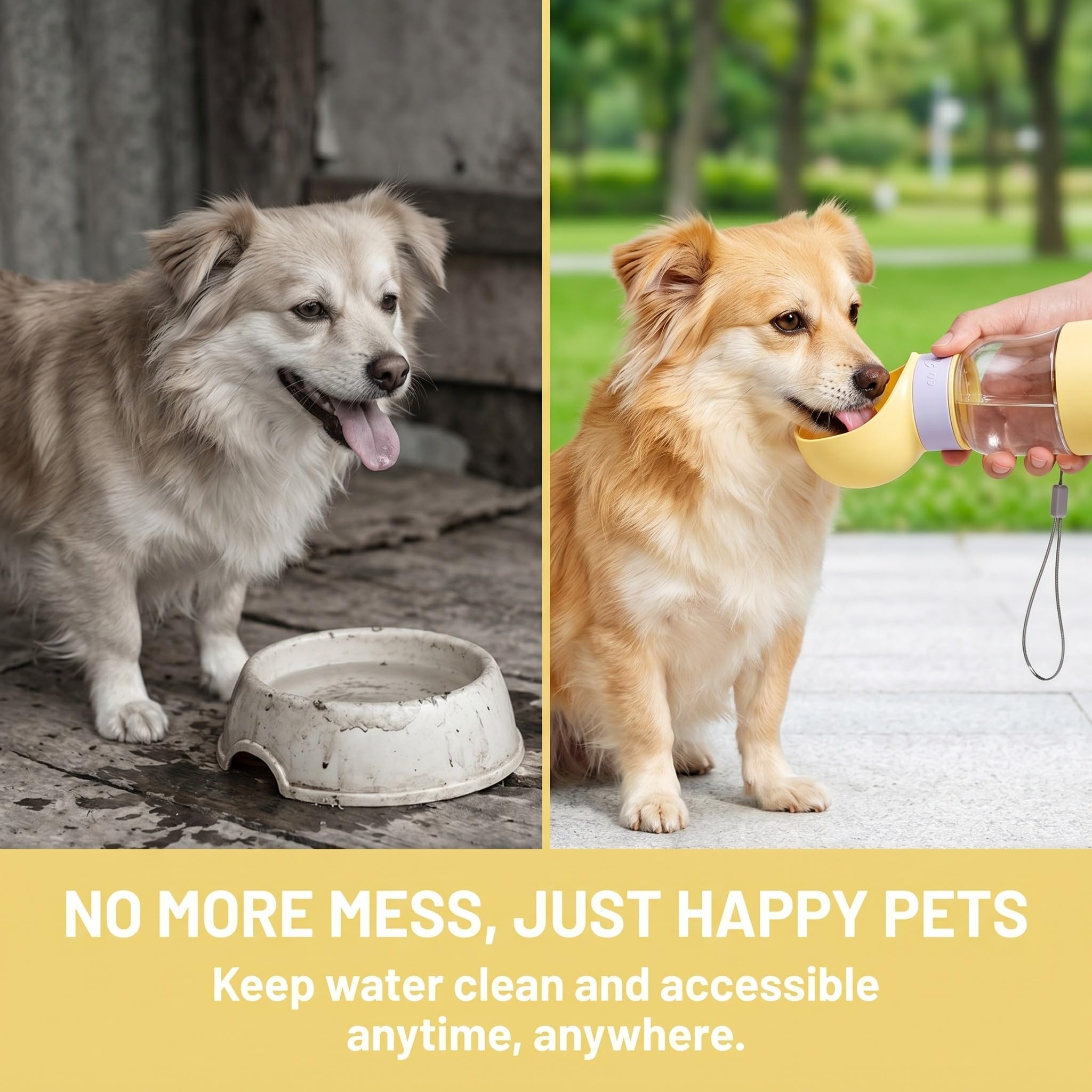 Botella para Mascotas 3 en 1, Botella de Agua para Mascotas, Botella de Viaje para Perros y Gatos, Botella de Agua Portátil, 350ml para Agua y 200ml para Comida