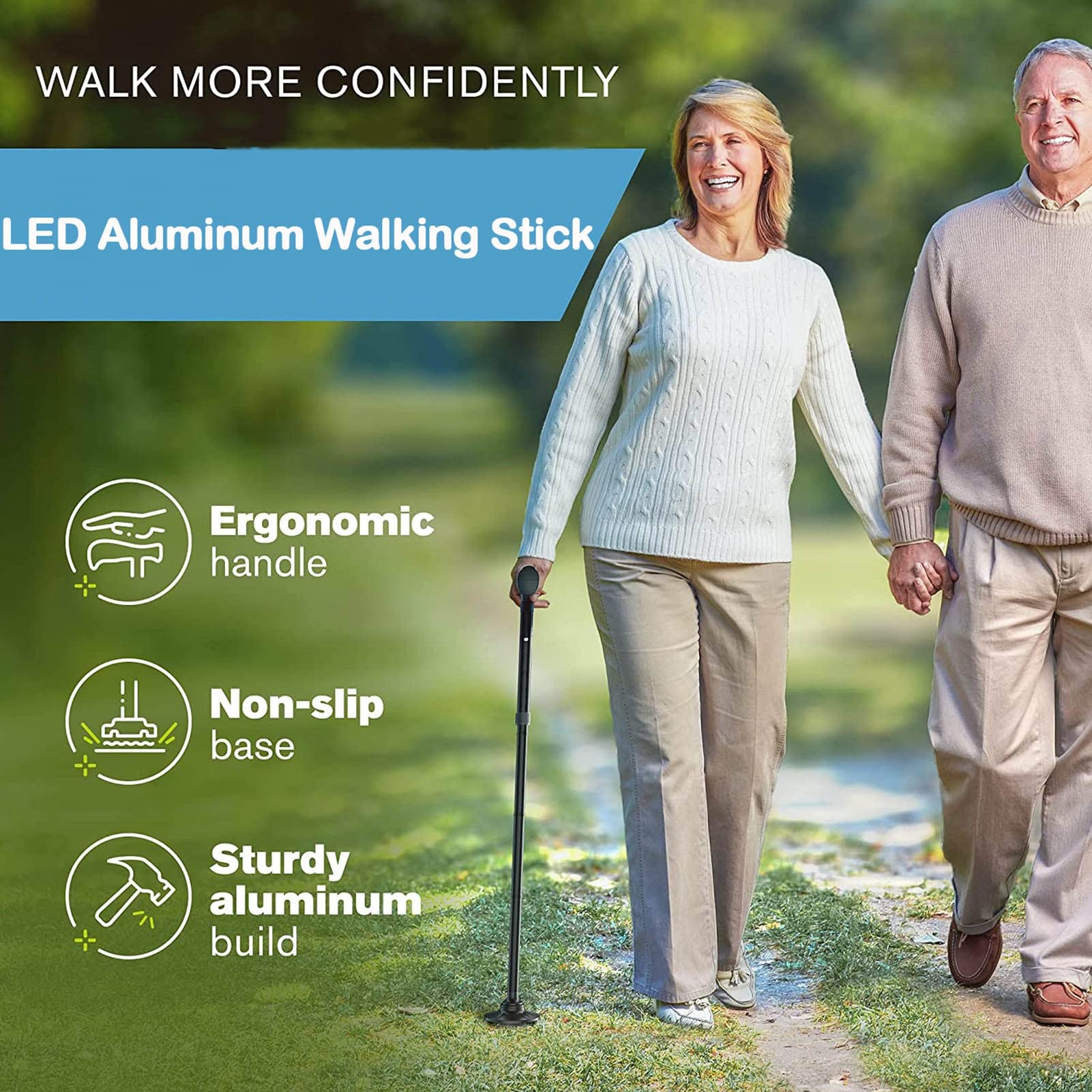 Bastón para Caminar para Hombres y Mujeres, bastón Independiente con luz LED, bastón de Viaje liviano, Bastones de Aluminio para Personas Mayores y Adultos