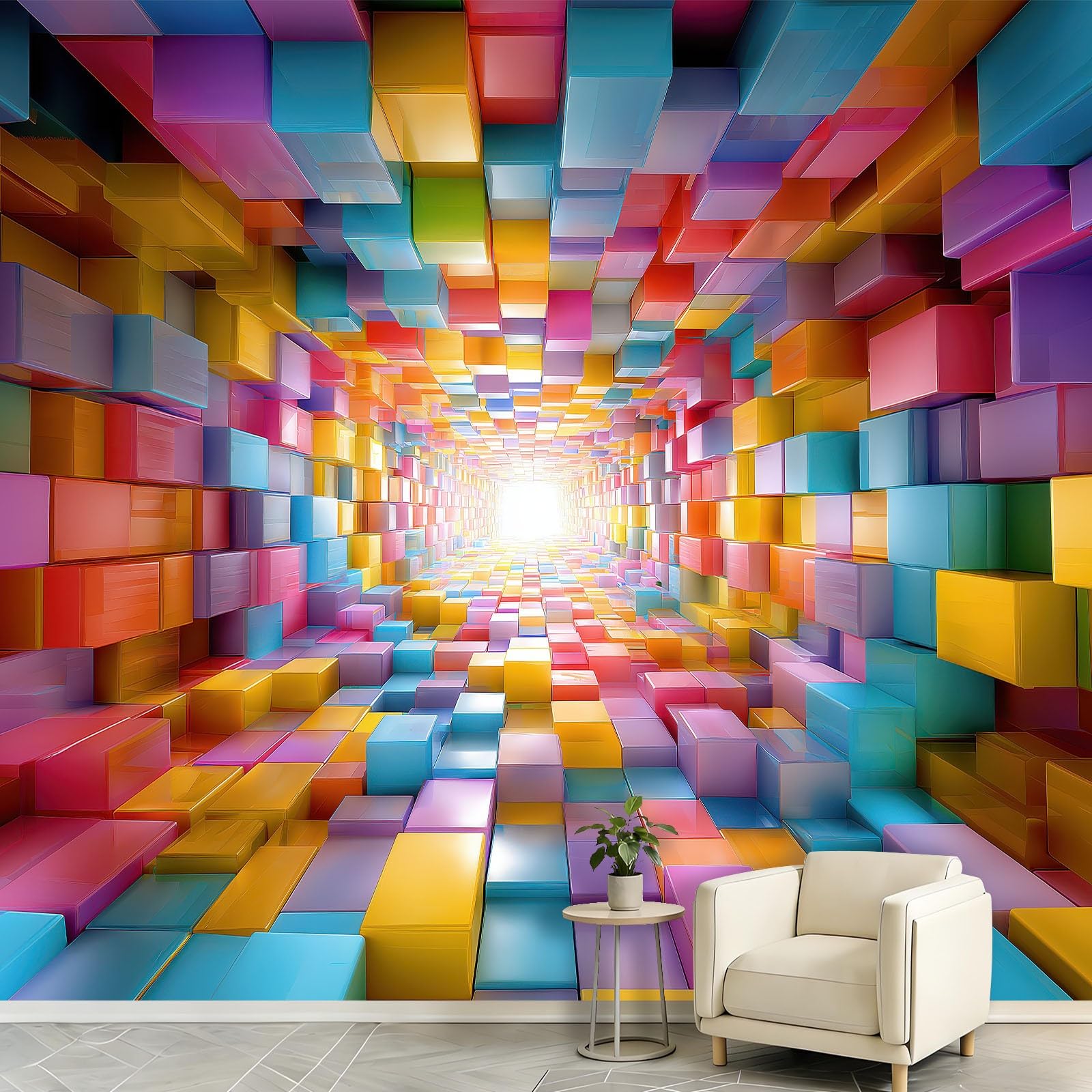 WTD - Papel pintado fotográfico de fieltro 3D, diseño abstracto moderno, 200 x 140 cm, diseño de bloques de túnel, impresión Full HD, moderno efecto 3D, colores resistentes a la luz, para pasillo y