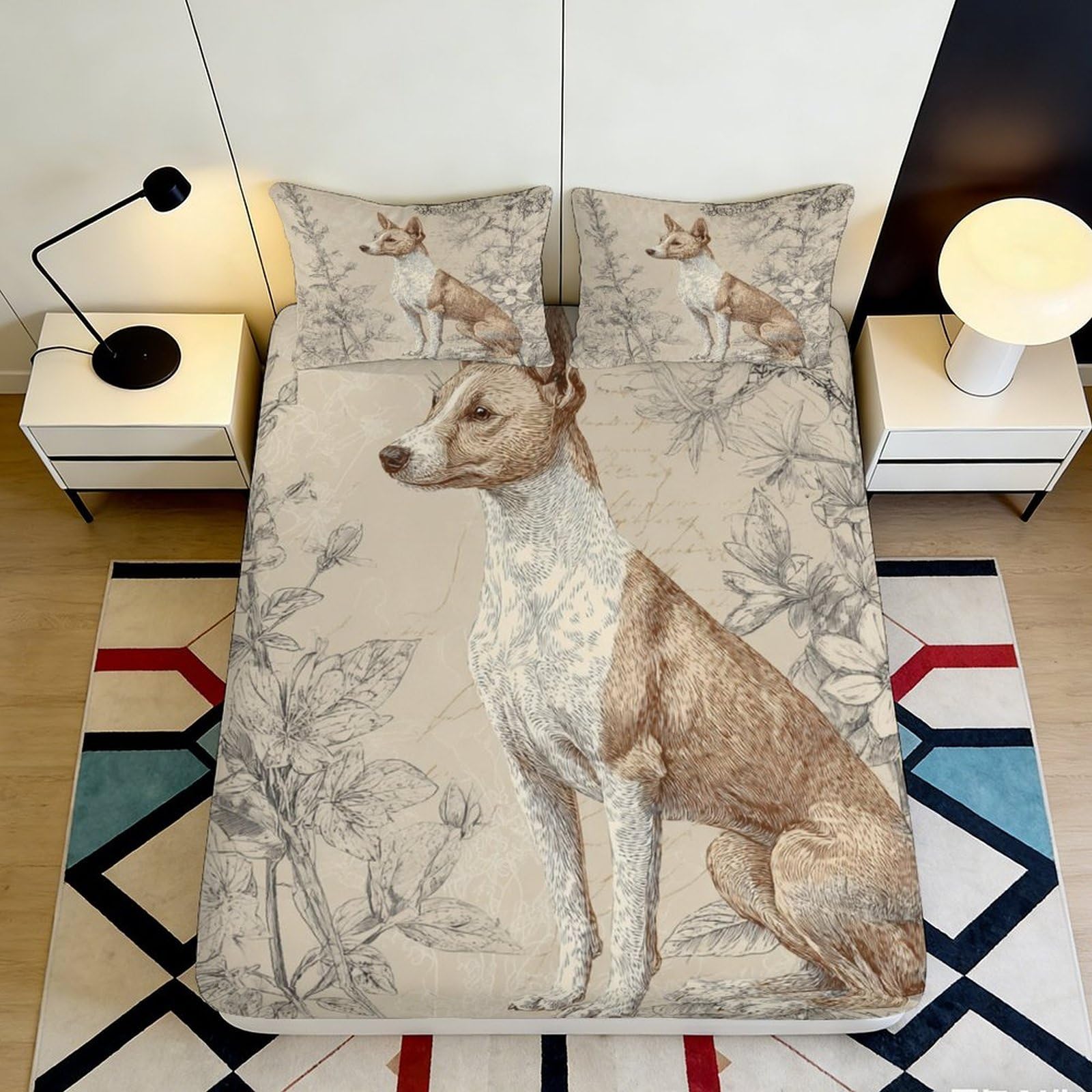 3D Printed Brown Whippet Dog Fitted Sheet Microfiber Soft Anti-Slip Forest Bed Cover for Bedroom Guest Room Decor 90x200x25cm