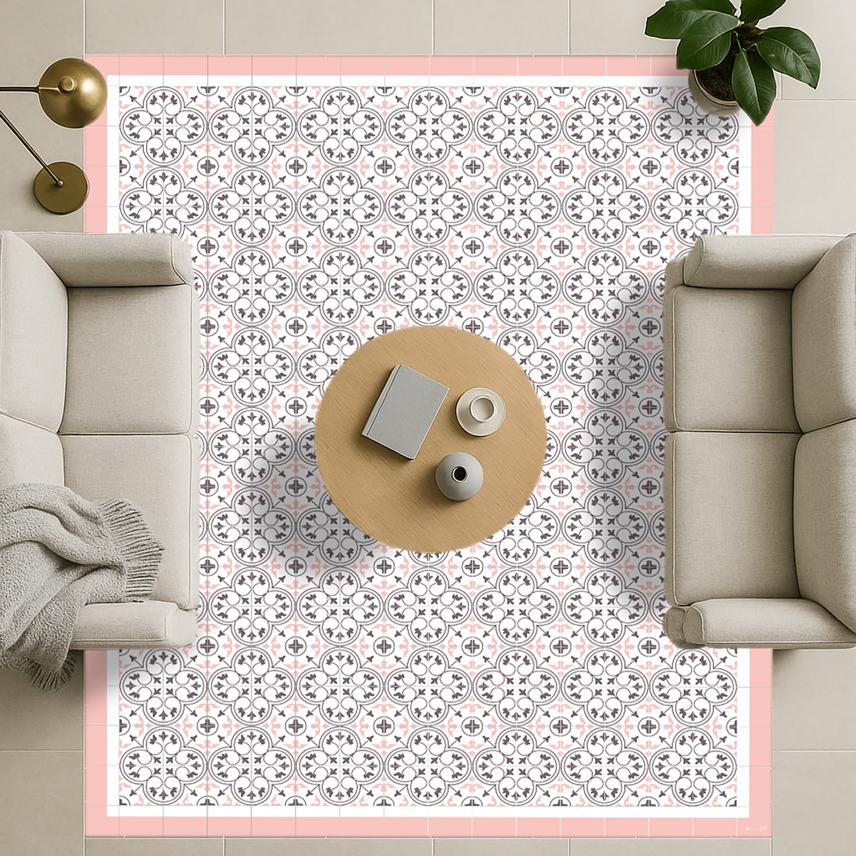 DobleUve Estudio Tapis Vinyle Capri | Rose | 120x120 | Tapis Cuisine PVC | Tapis de Salle à Manger Imperméable | Tapis Salon | Tapis Antidérapant Antifongique en PVC pour Enfants