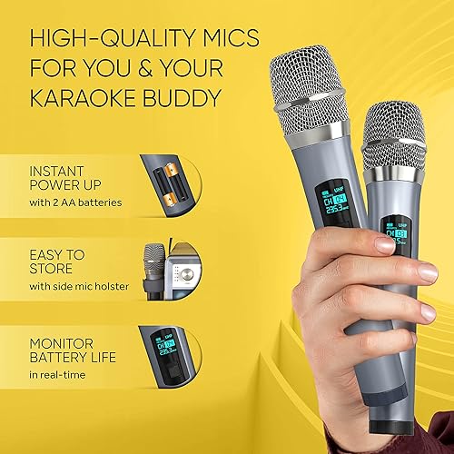 Miniatura 3 de MASINGO Máquina de karaoke para adultos y niños con 2 micrófonos inalámbricos, sistema de altavoces PA portátil para cantar con luces de fiesta