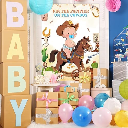 Miniatura 2 de GLURUITE Pin The Chupete On The Cowboy Baby Shower Juego incluye póster grande, 24 calcomanías para chupete, juego para vendar los ojos para