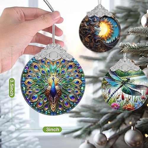 Miniatura 3 de Adorno de Navidad, adornos para árbol de Navidad, adorno colgante de vitral, adornos de vacaciones, idea de regalo única, pavo real