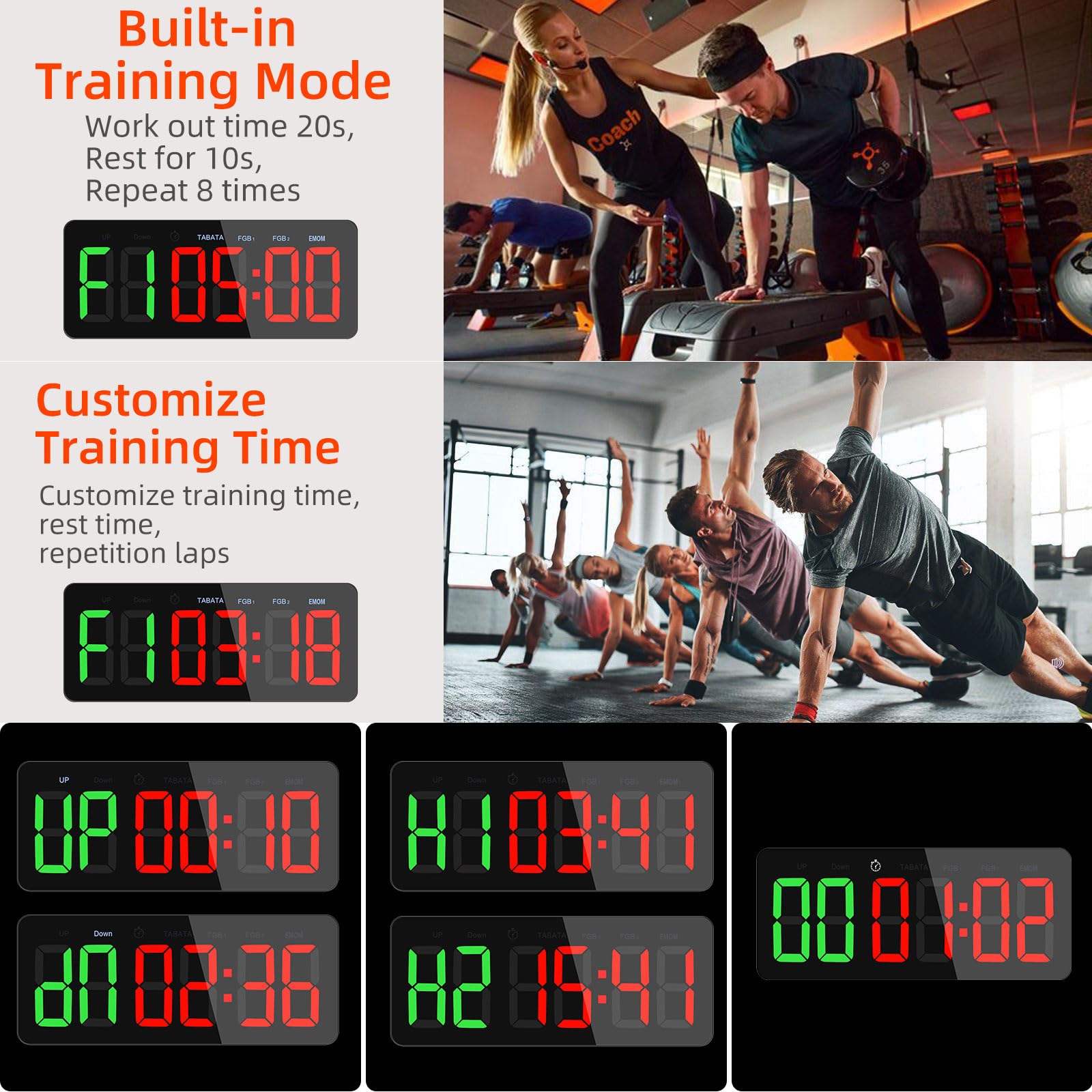Timer Sport Grand Minuteur Fitness D'intervalle LED Chronomètre Compte à Rebours Count Up