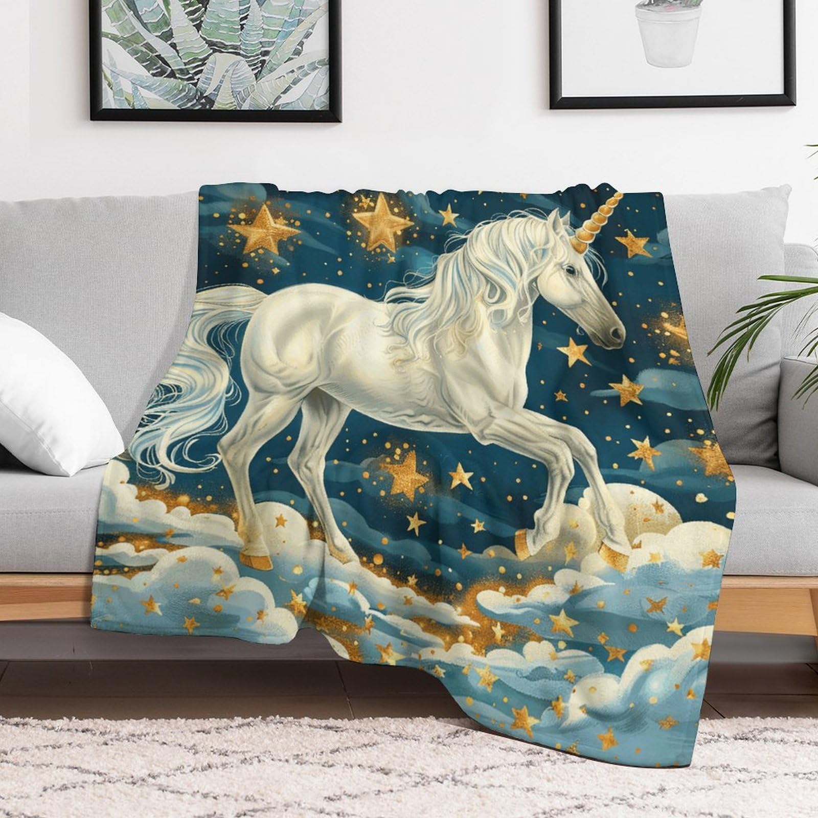 Couverture polaire haut de gamme flanelle douce motif cheval magique grand confort style ferme