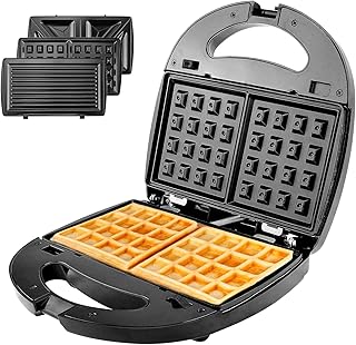 UEBGOOD Machines à Gaufres et Croques, 3 en 1 Machine à Sandwich Gaufrier Presse à Paninis 750W Appareil à Croque Monsieur Contrôle de Température Automatique Plaque Antiadhésive, Détachable