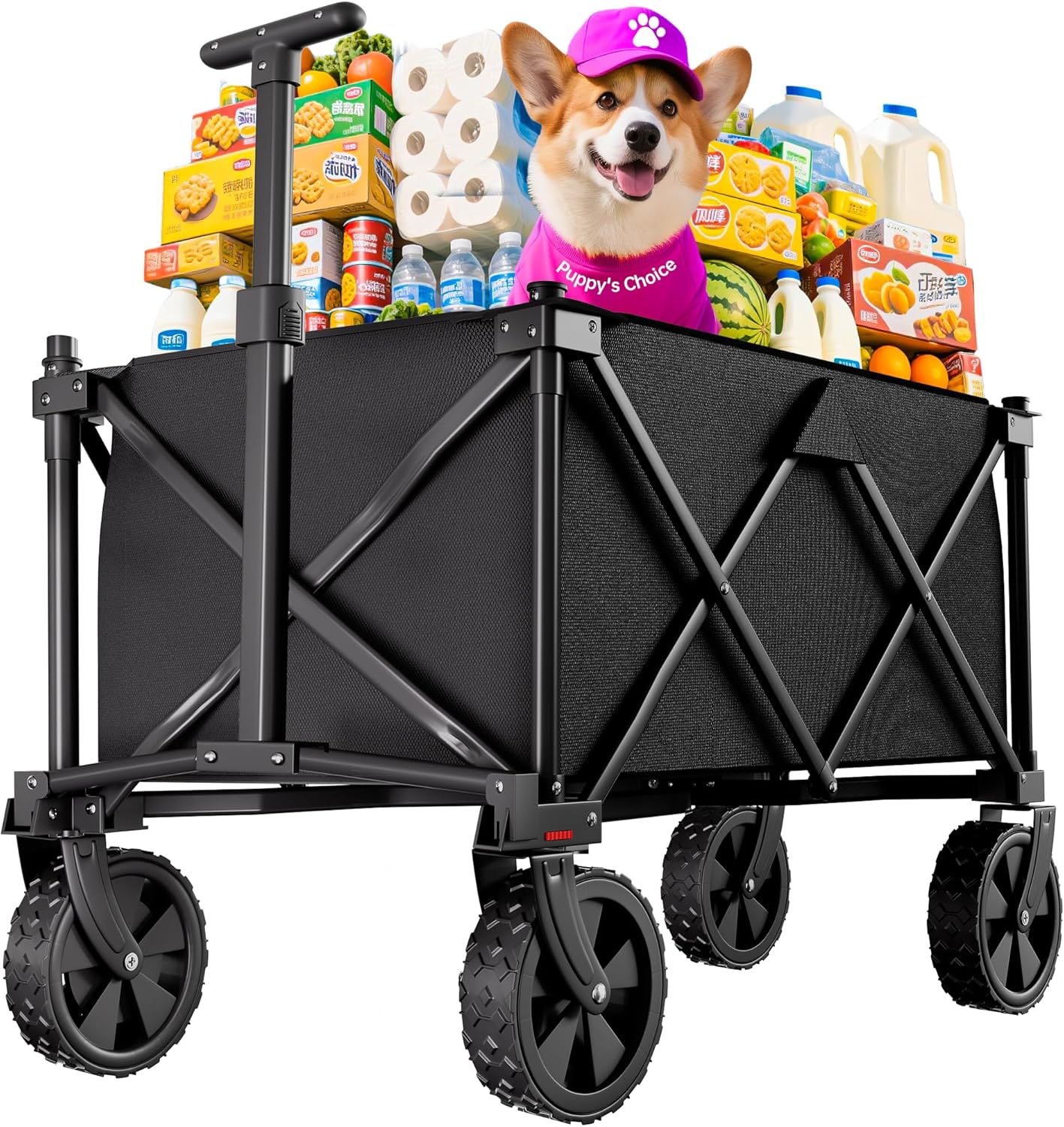 BEAU JARDIN Collapsible Wagon 440 lbs Heavy Duty Wagon Carts Foldable Portable Wagons for Groceries Beach Cart with All-Terrain Wheels Utility Wagon for Shopping Sports Camping Black