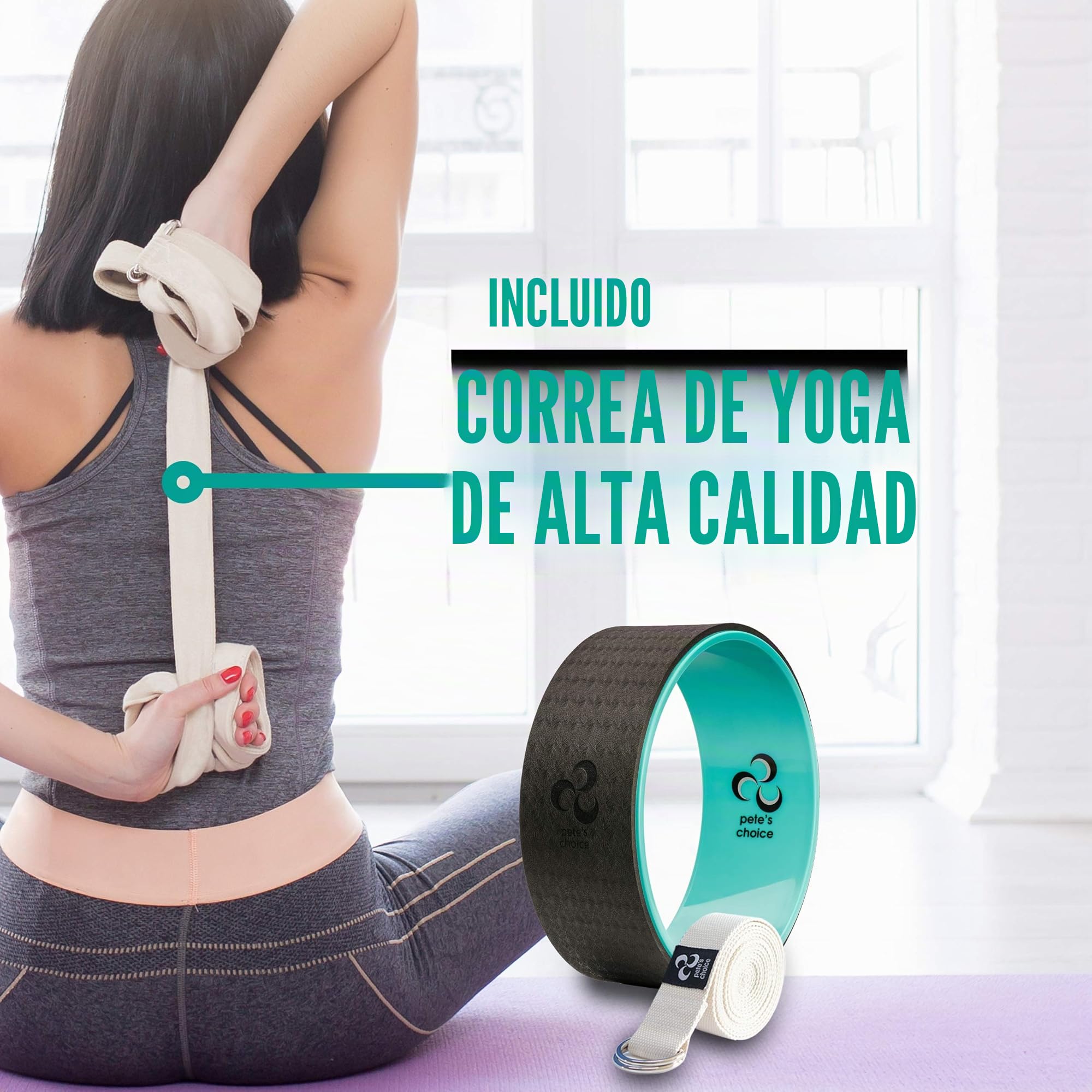 Set de Yoga para Principiantes – Rueda, 2 Bloques, Correa y eBook | Rodillo Dorsal contra el Dolor de Espalda – para más Flexibilidad y Mejor Postura – Kit Completo para Casa