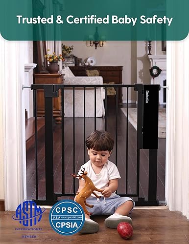 Miniatura 6 de Babelio Puerta de bebé con sensor infrarrojo para puertas y escaleras, 26-40 pulgadas, puerta para perros y cachorros, color negro
