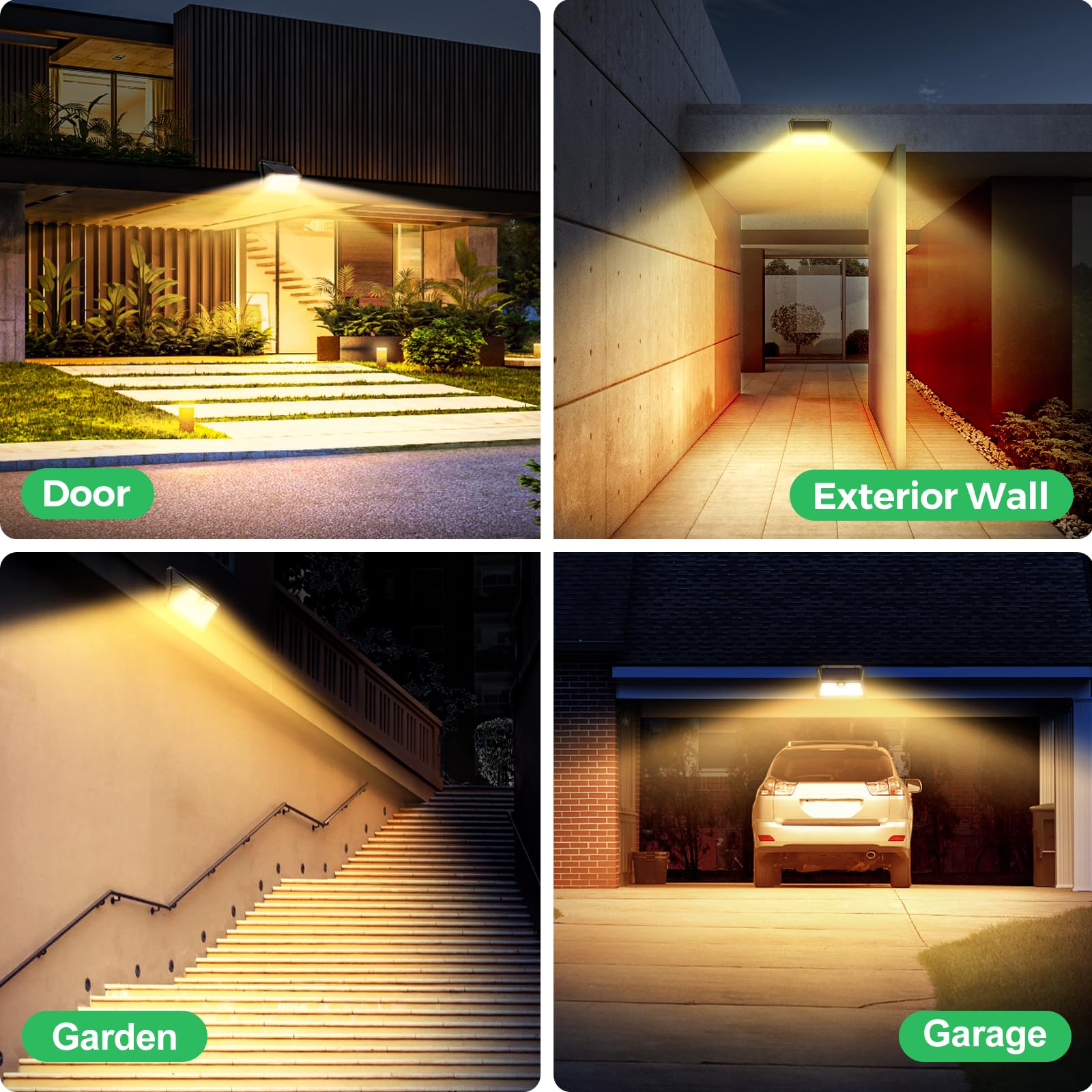 Luce Solare LED Esterno, Faretto LED da Esterno con Sensore di Movimento 185 LED 3 Modos Lampada Solare da Esterno, IP65 Impermeabile LED Lampione per Giardino (Bianco caldo) (2 Pezzi Bianco Caldo)