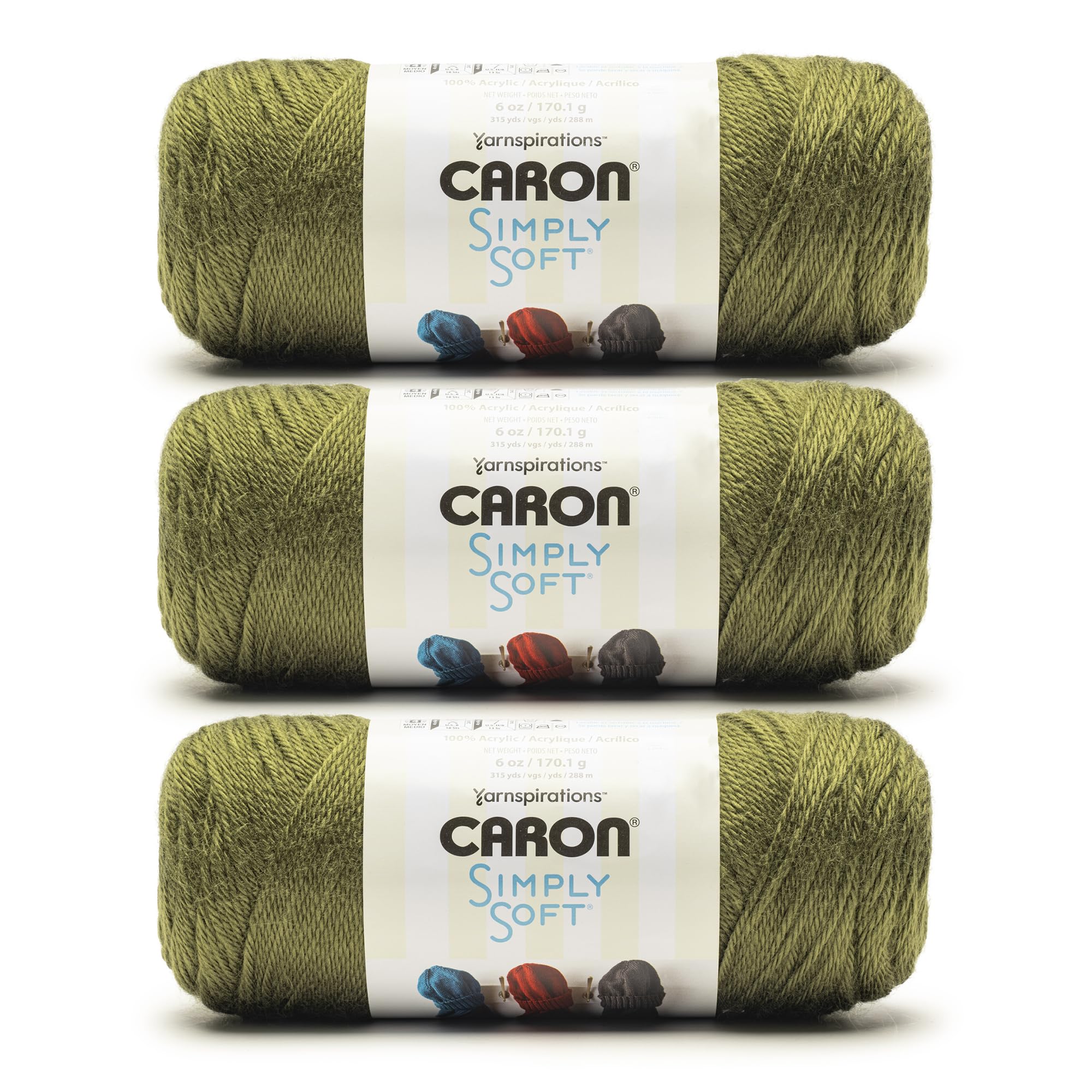 Amazon.com: Caron Simply Soft Army Green Yarn - 3 Pack of 170.1g