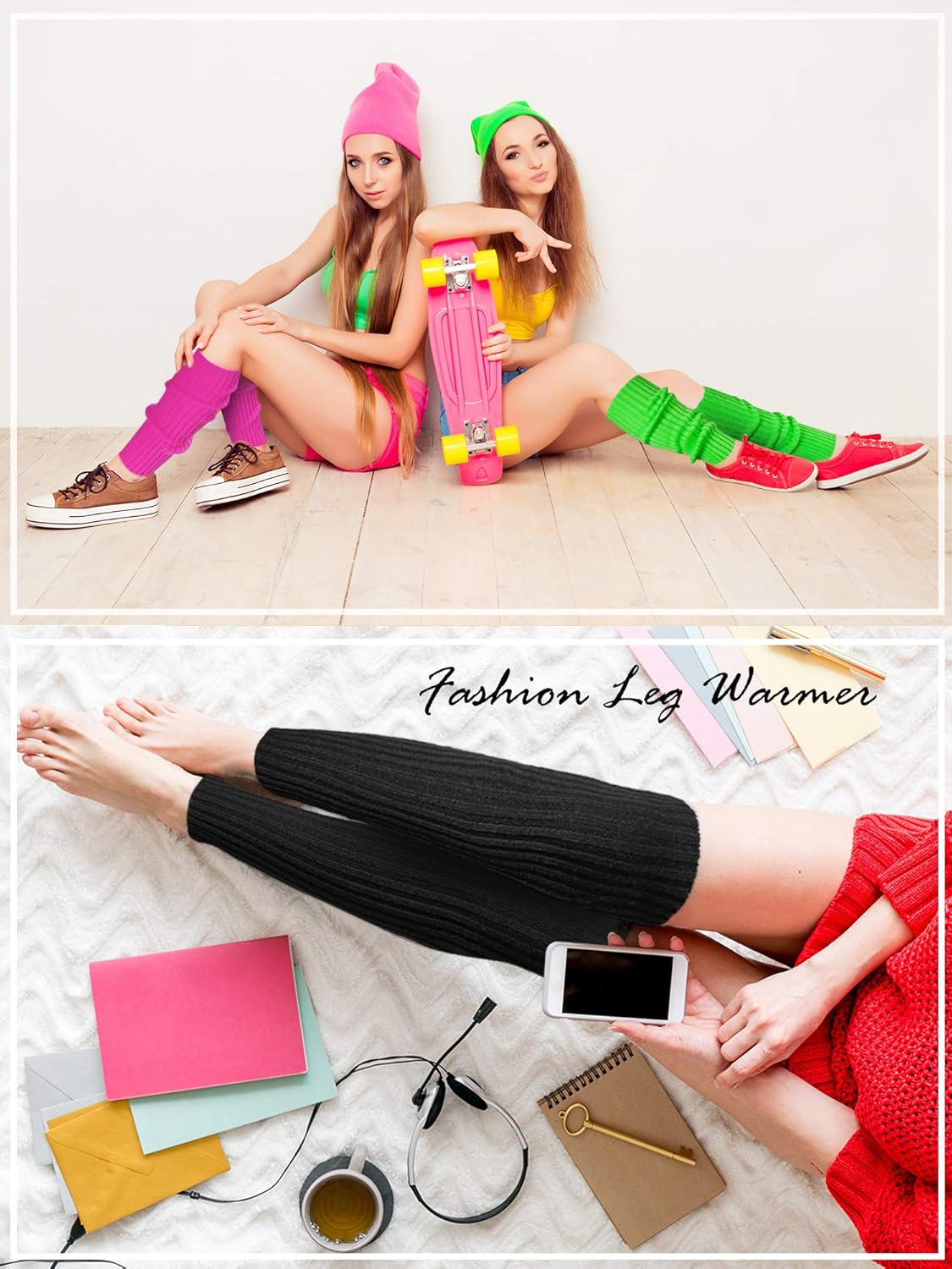 SATINIOR 8 Pairs Women Knit Leg Warmers 80s Eighty's Ribbed Leg Warmers for Party Sports - Image 5