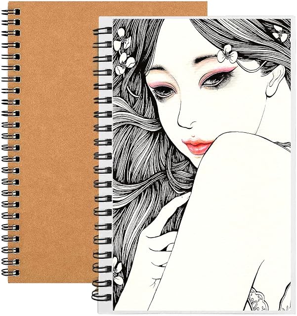 2 Pack Sketchbook A5, 120GSM/100 Pages Sketch Pad Notebook, Sprial Sketch Book Paper, Kraft Cover Blank Drawing Pad for Boys Girls Painting Watercolor,Journalr,Drawing Landscape