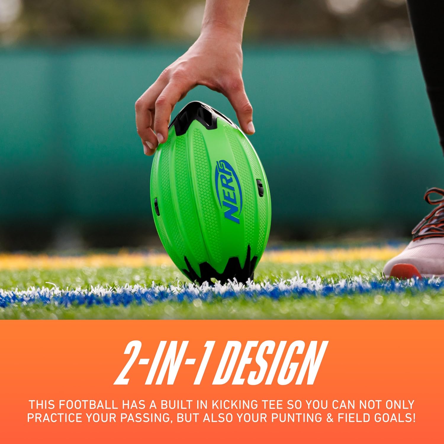 NERF Vortex Rocket Foam Football - NERF Soft Vortex Rocket Football for Long-Distance Throws - 2 in 1 Design - Throw Spirals & Kick Field Goals - Integrated Tail Fins