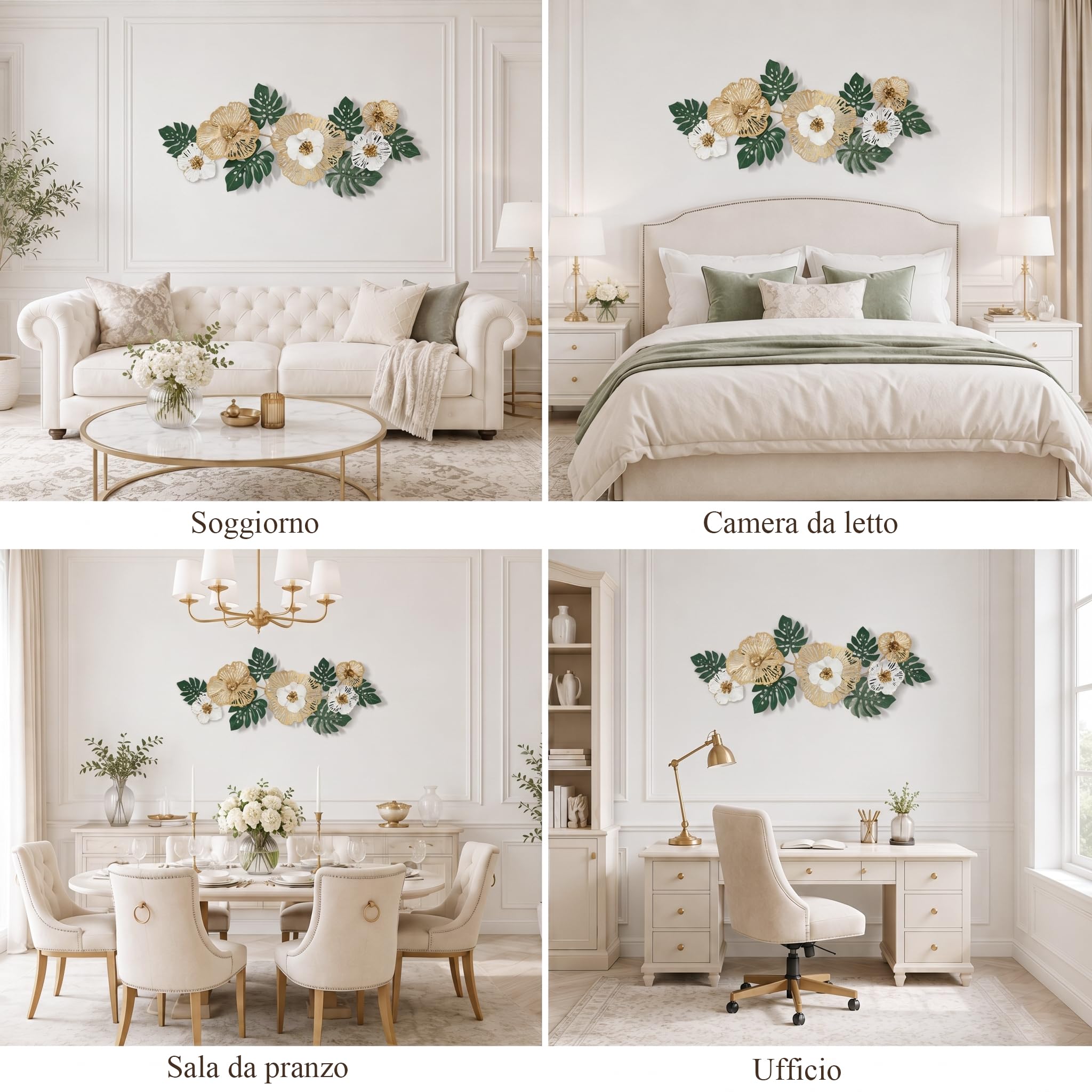 Generico Decorazione da Parete in Metallo,Tropicale,Verde e Oro,138x57 cm