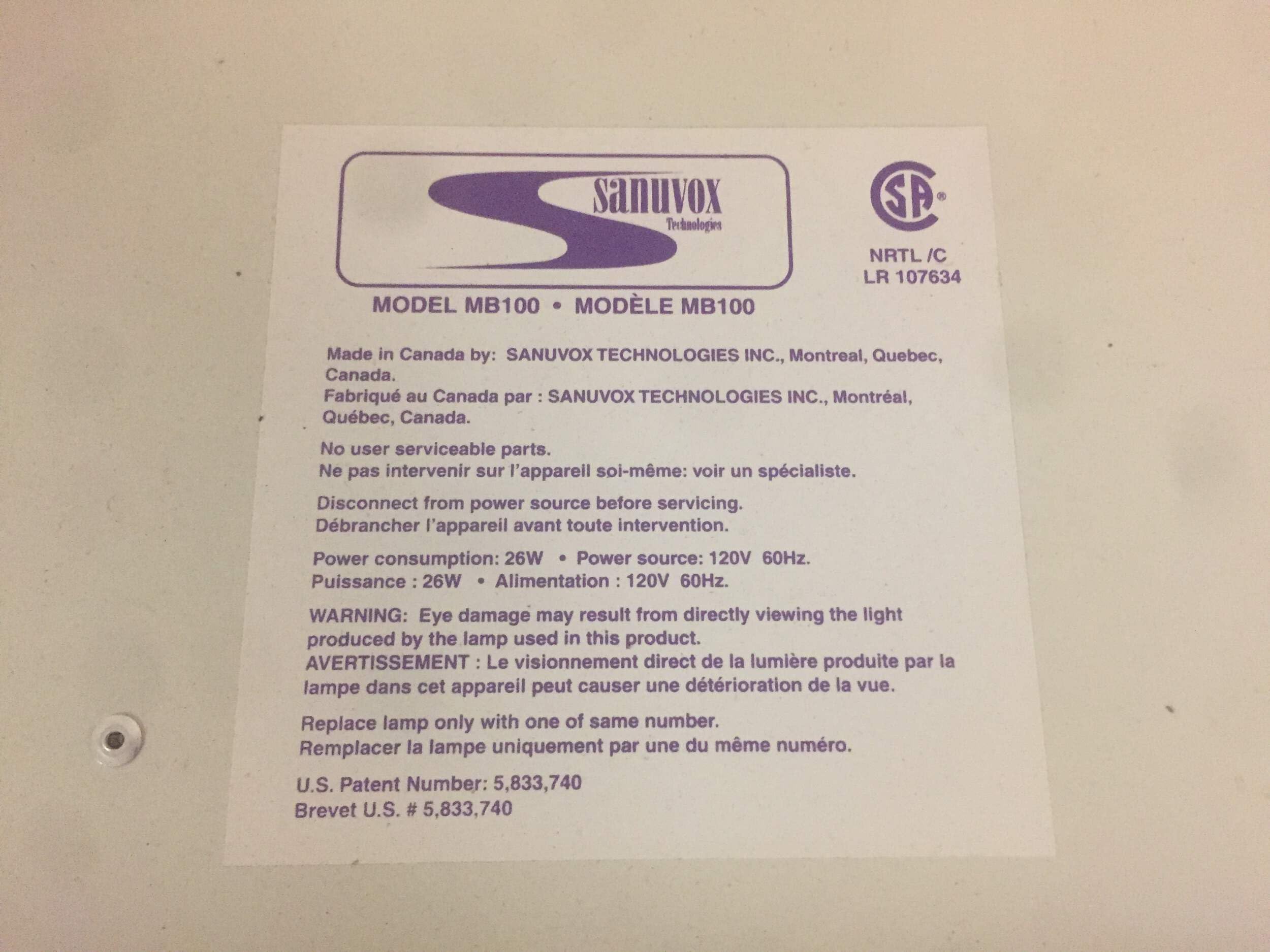 MB100 Air Purifier Ceiling Unit