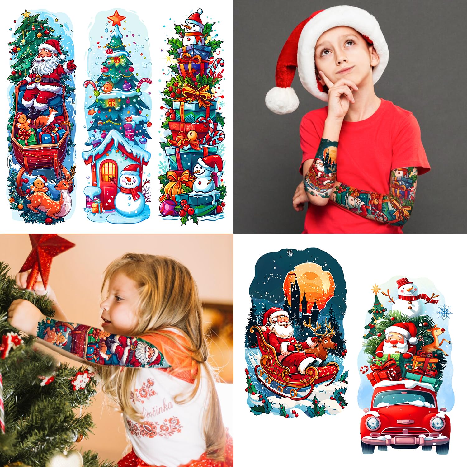 Leesgel Christmas Tattoos for Kids 36 Sheets Mixed Size Kids Tattoos Sleeves - Image 4