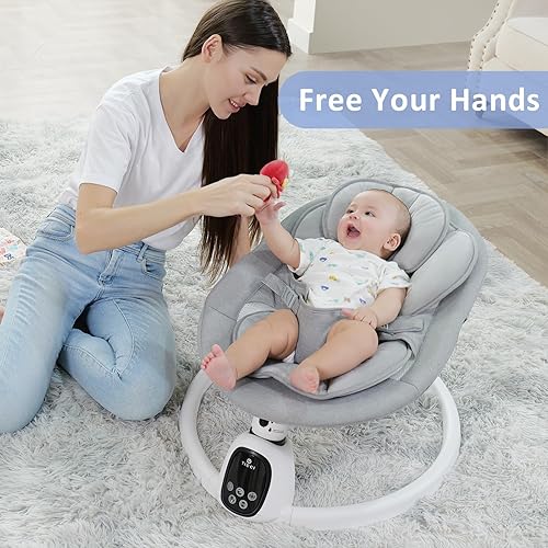 Miniatura 6 de T TICCI Columpios de bebé para bebés, gorila Bluetooth de 5 velocidades, columpio Bluetooth motorizado, 3 ajustes de temporizador incorporados,
